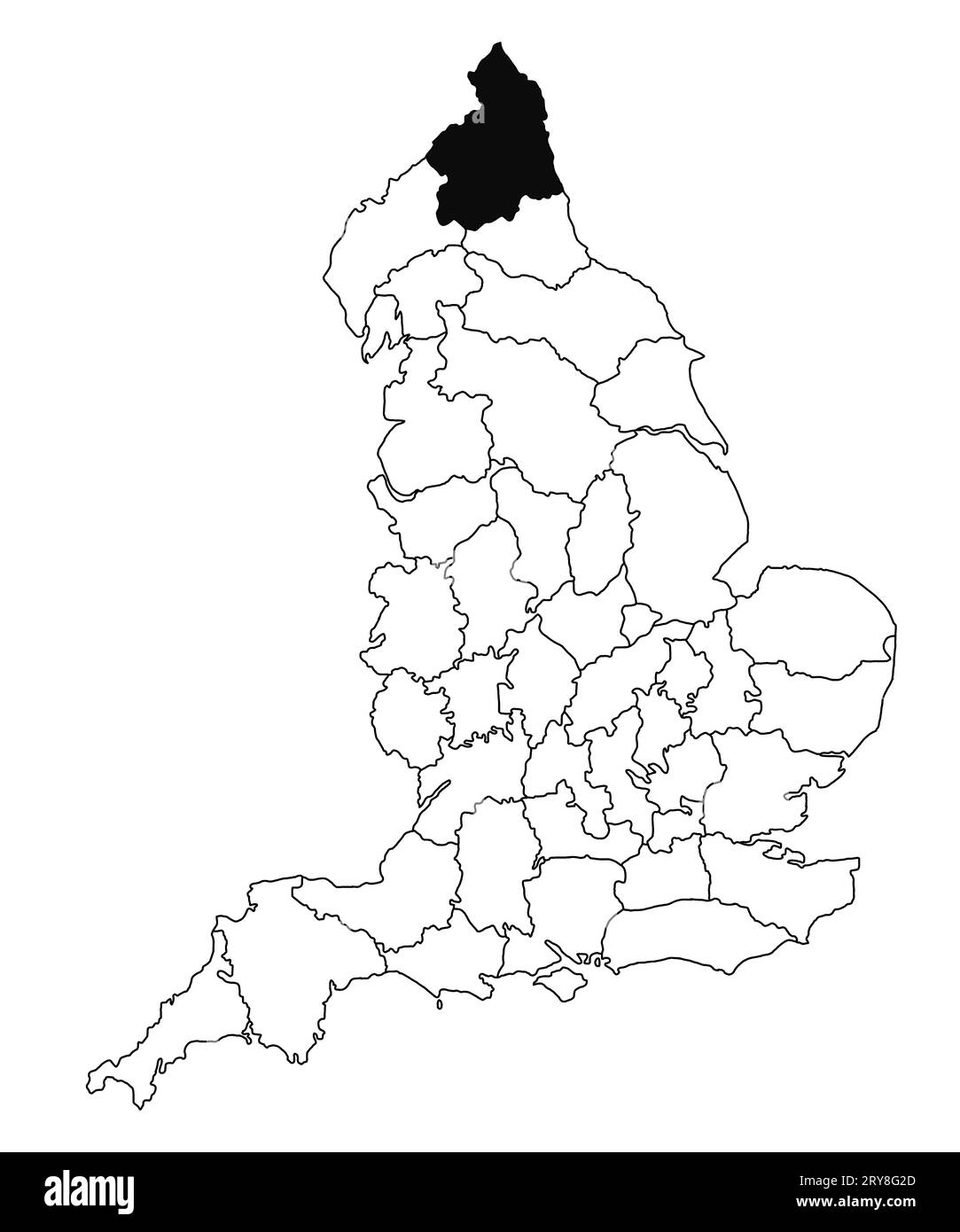 Map of Northumberland County in England on white background. single