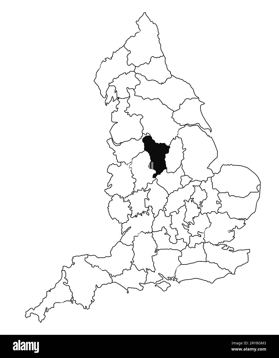 Map of Derbyshire County in England on white background. single County