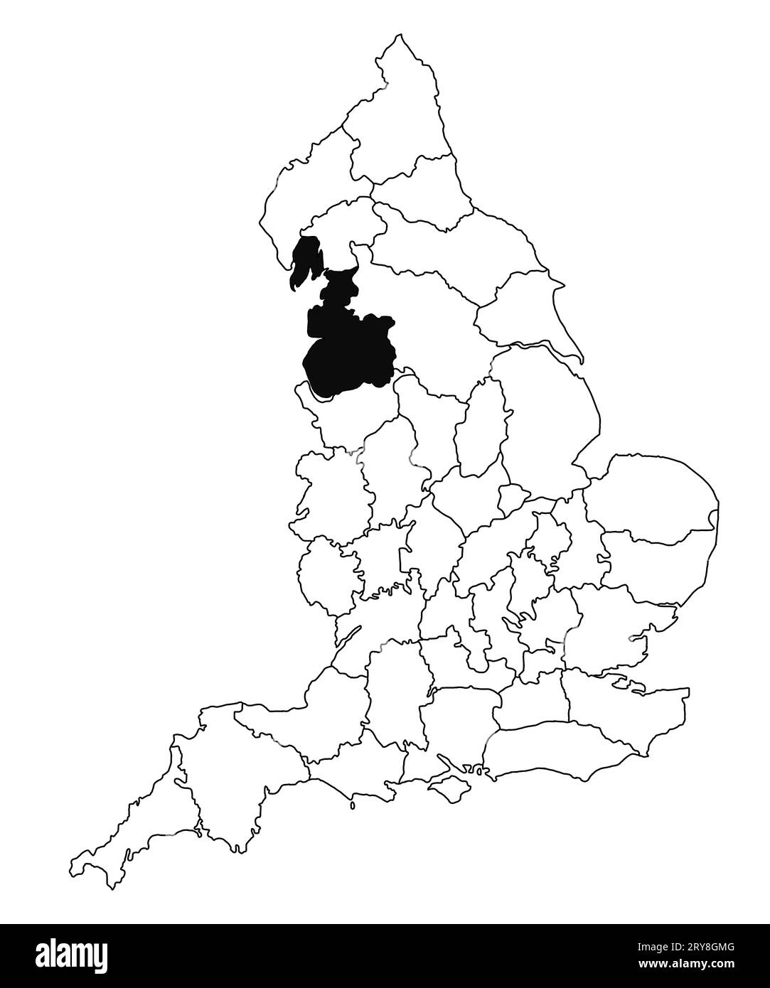 Map of Lancashire County in England on white background. single County map highlighted by black colour on England administrative map.. United Kingdom, Stock Photo