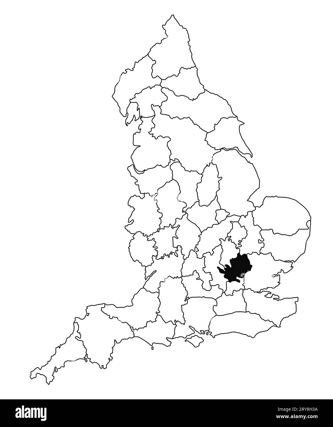 Map of Hertfordshire County in England on white background. single County map highlighted by black colour on England administrative map.. United Kingd Stock Photo