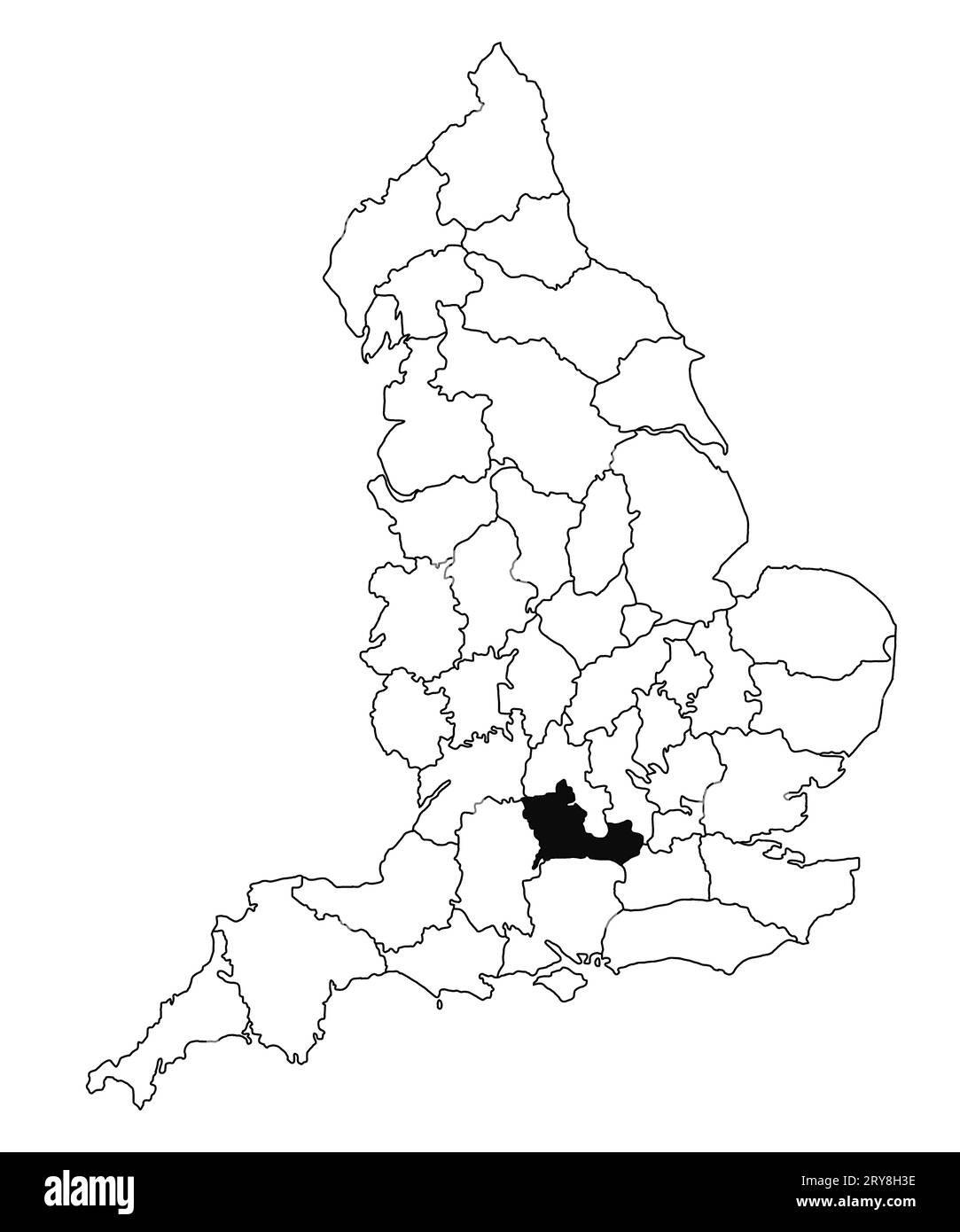 Map of Berkshire County in England on white background. single County map highlighted by black colour on England administrative map.. United Kingdom, Stock Photo