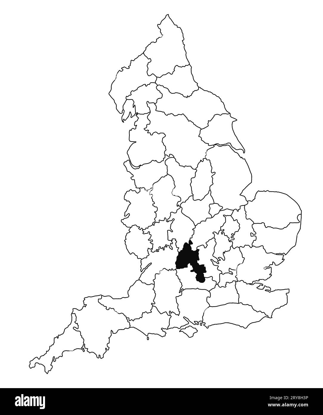 Map of Oxfordshire County in England on white background. single County