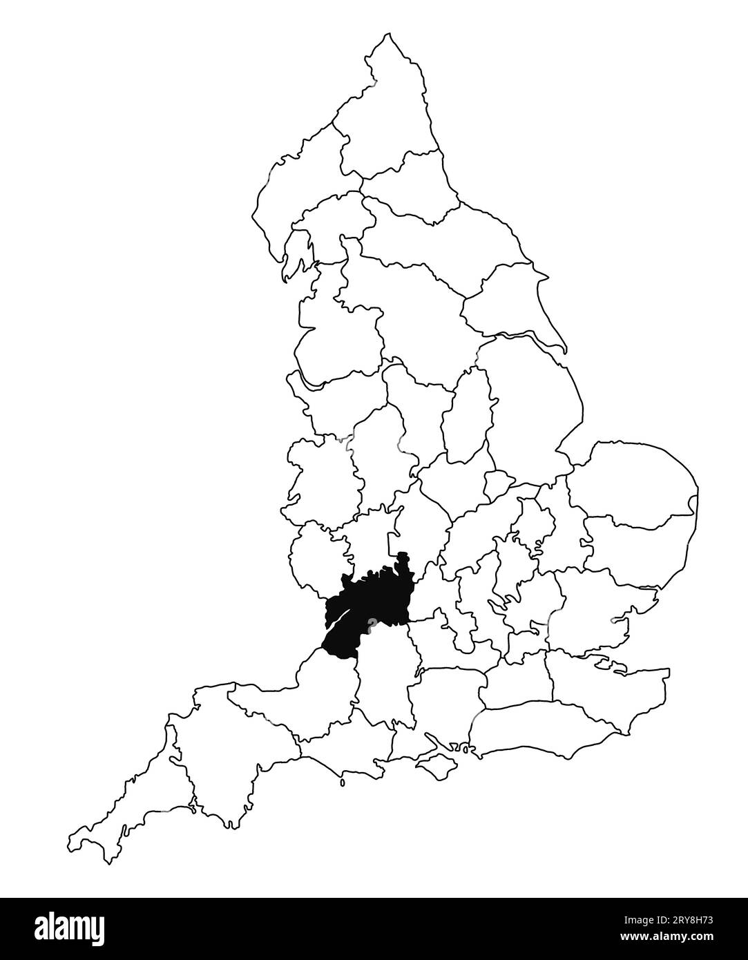 Map of Gloucestershire County in England on white background. single