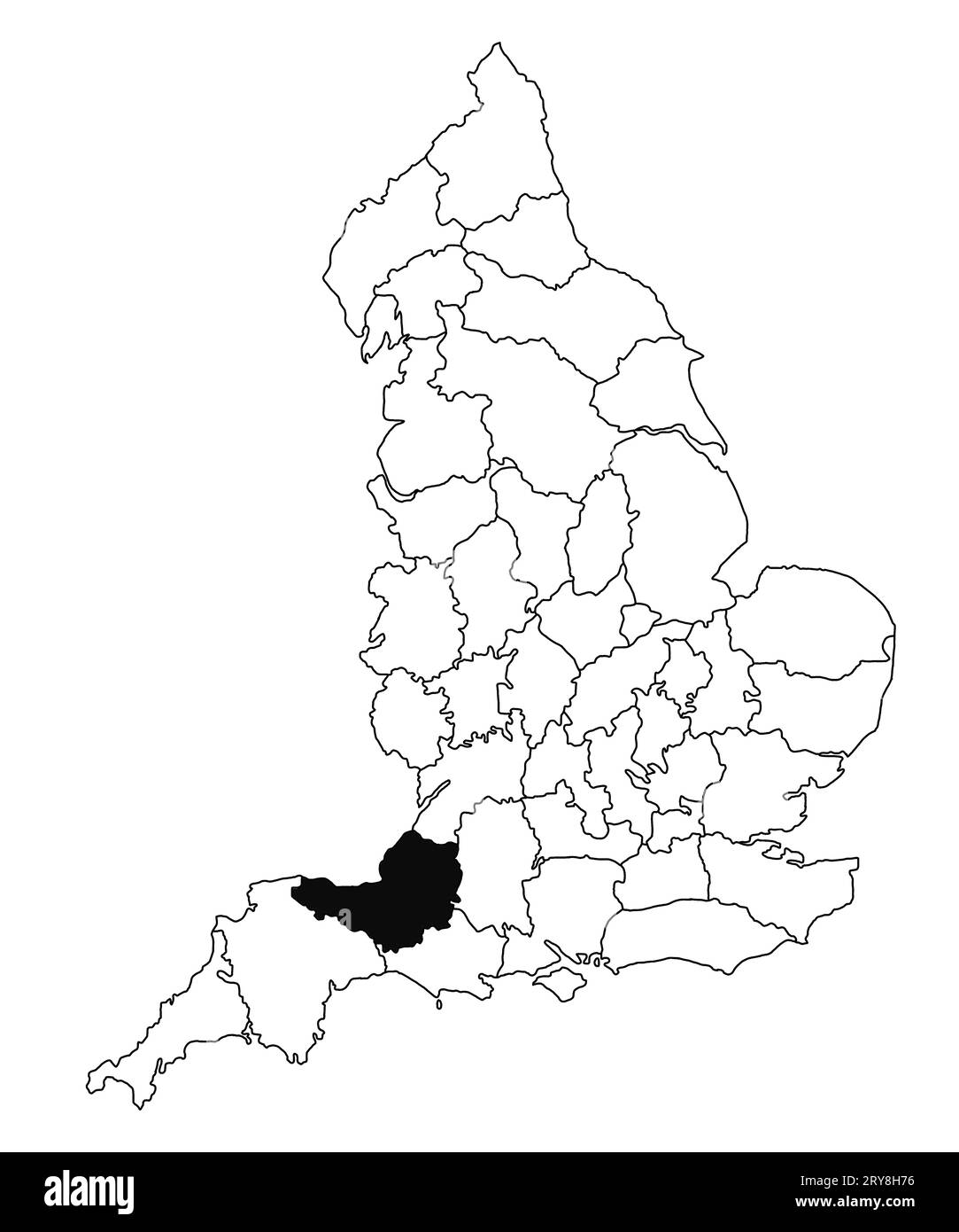 Map of Somerset County in England on white background. single County map highlighted by black
