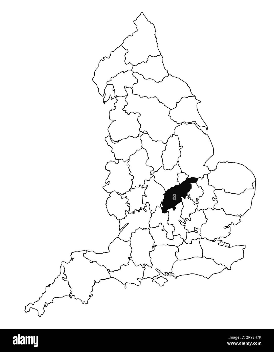 Map of Northamptonshire County in England on white background. single County map highlighted by black colour on England administrative map.. United Ki Stock Photo