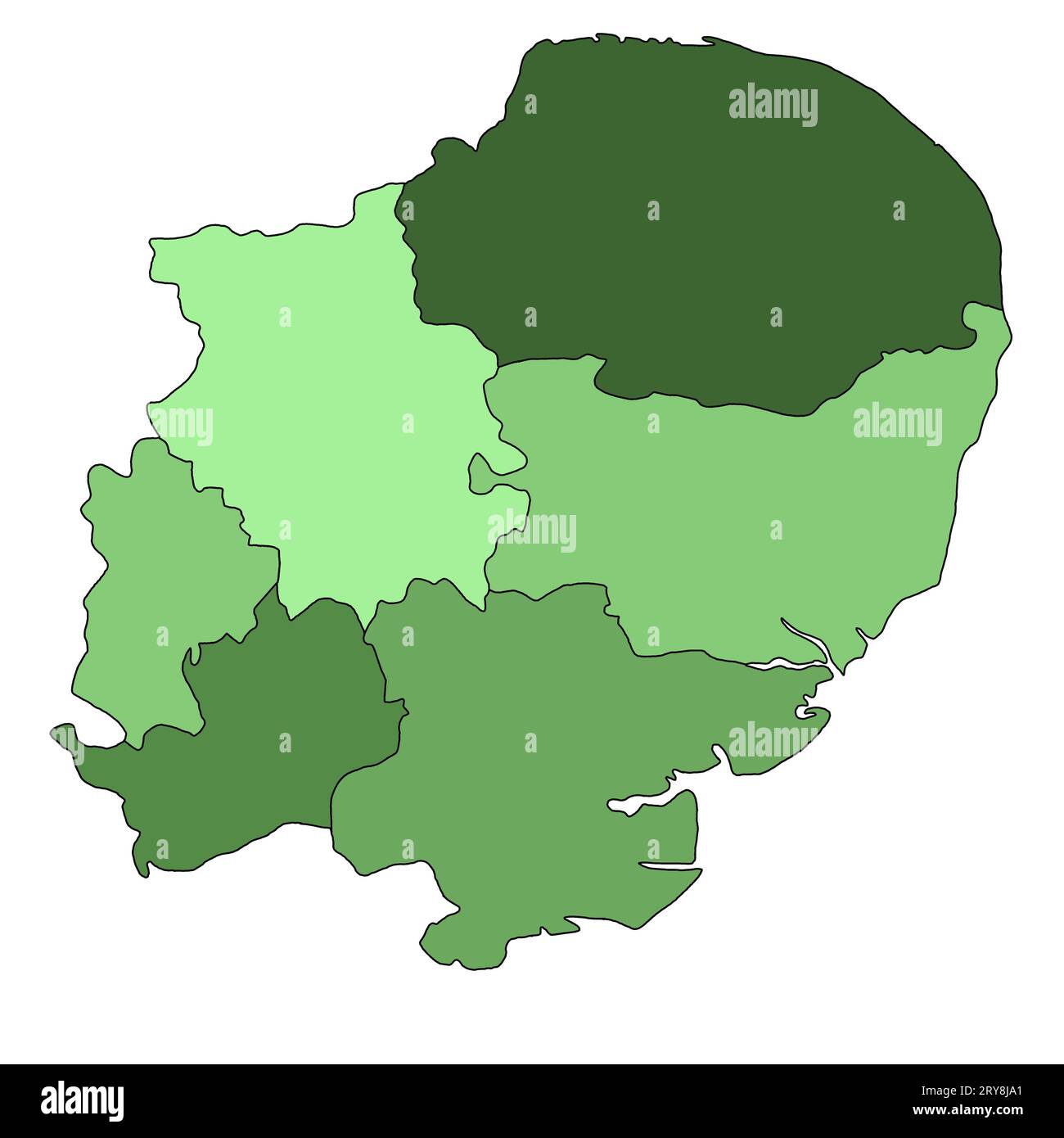green East of England administrative and political map. uk, United
