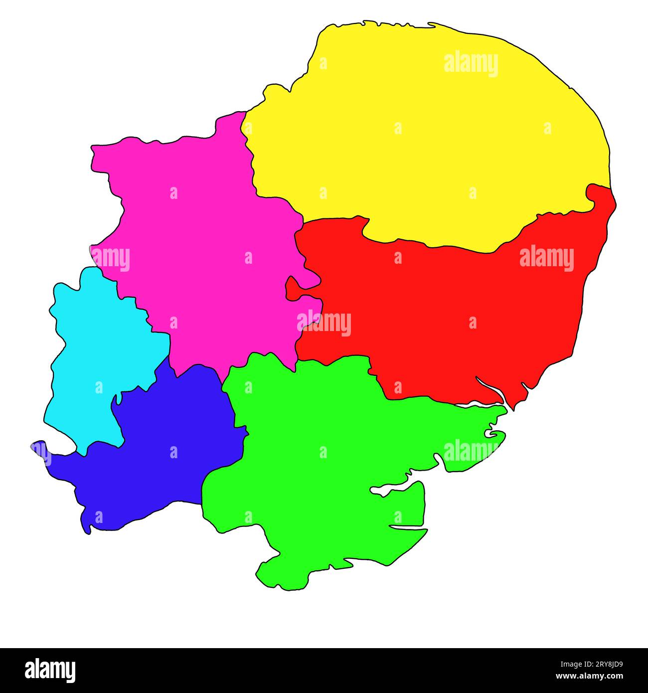 colour East of England administrative and political map. uk, United