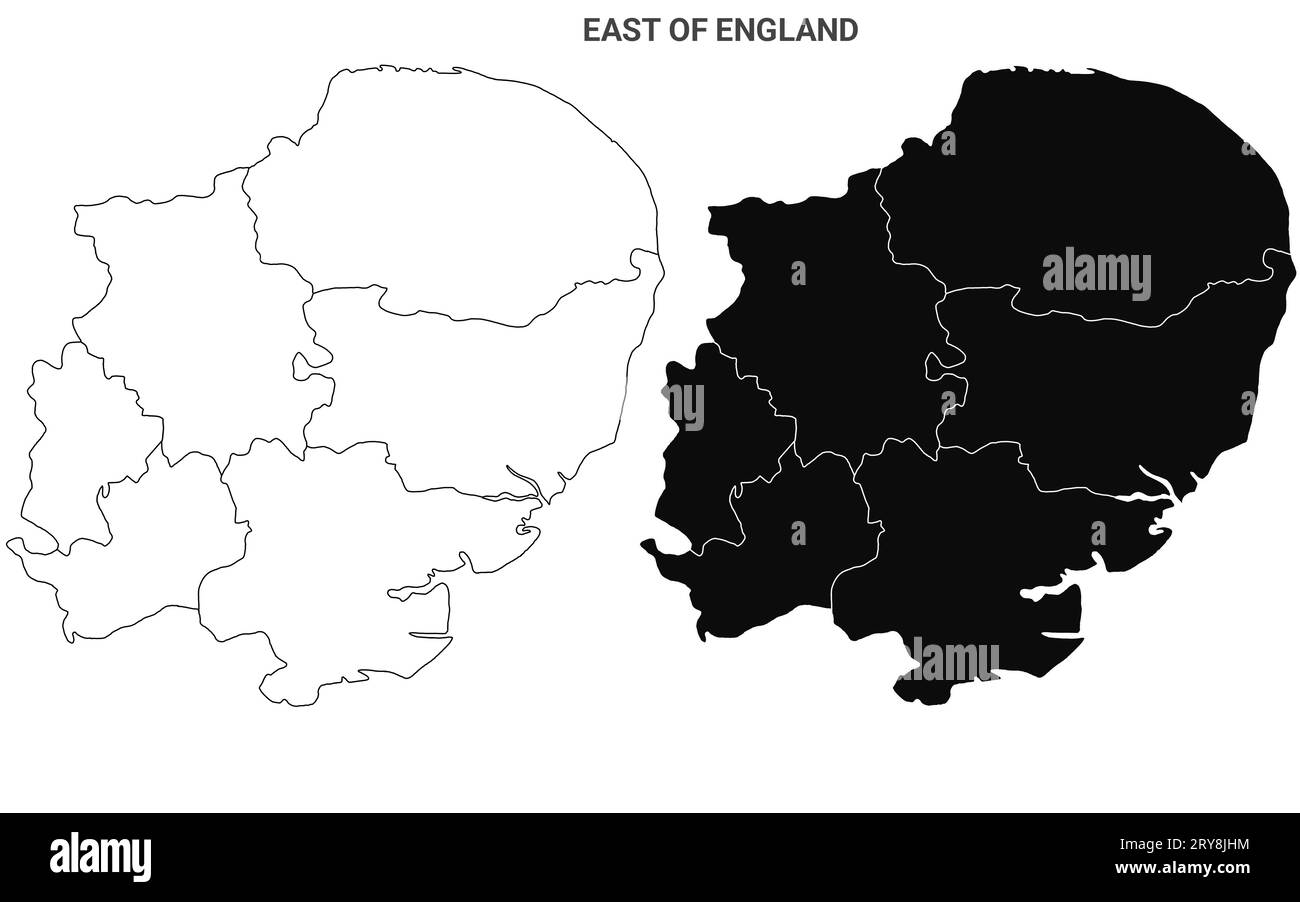 East Anglia map, East of England Administrative Map Set blank outline
