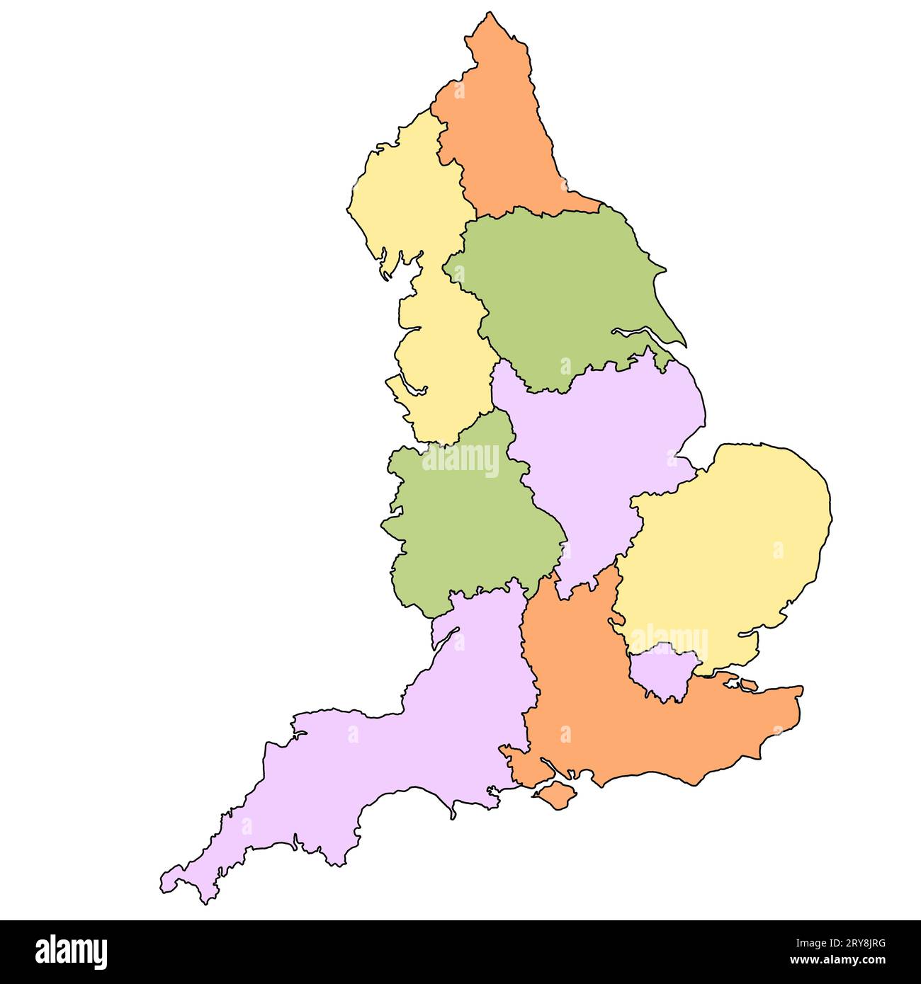 map of England with region. England with borders of the stats and