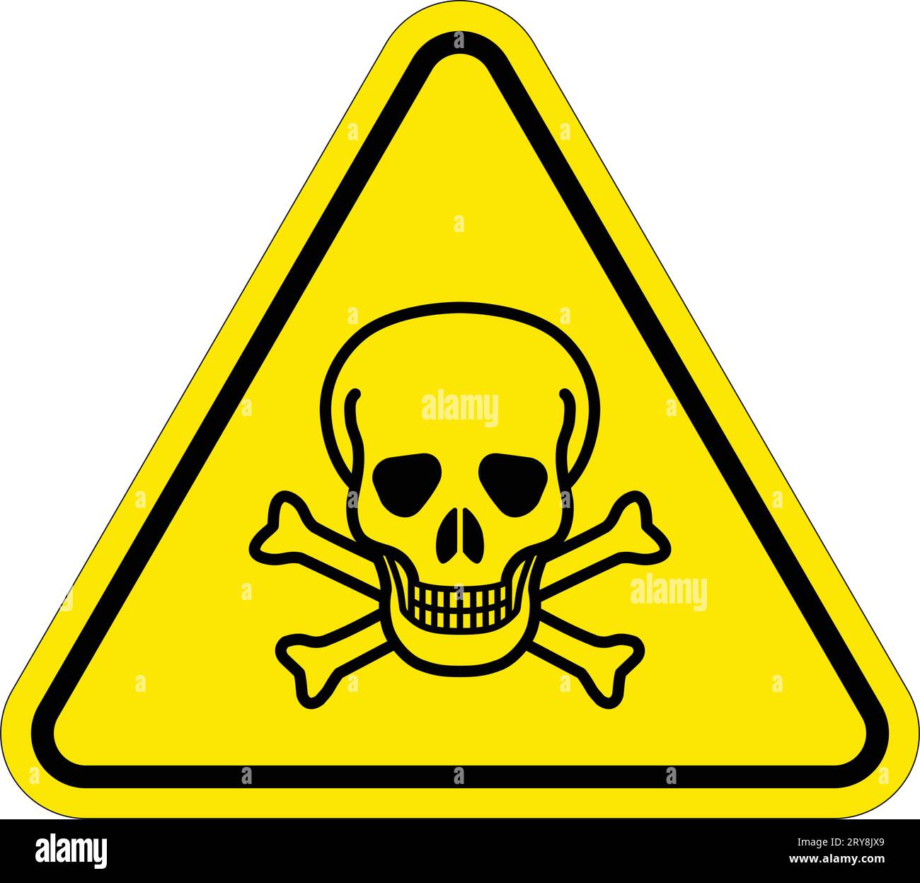 classic poison skull and crossbones in yellow warning danger triangle symbol silhouette isolated on white background vector Stock Vector