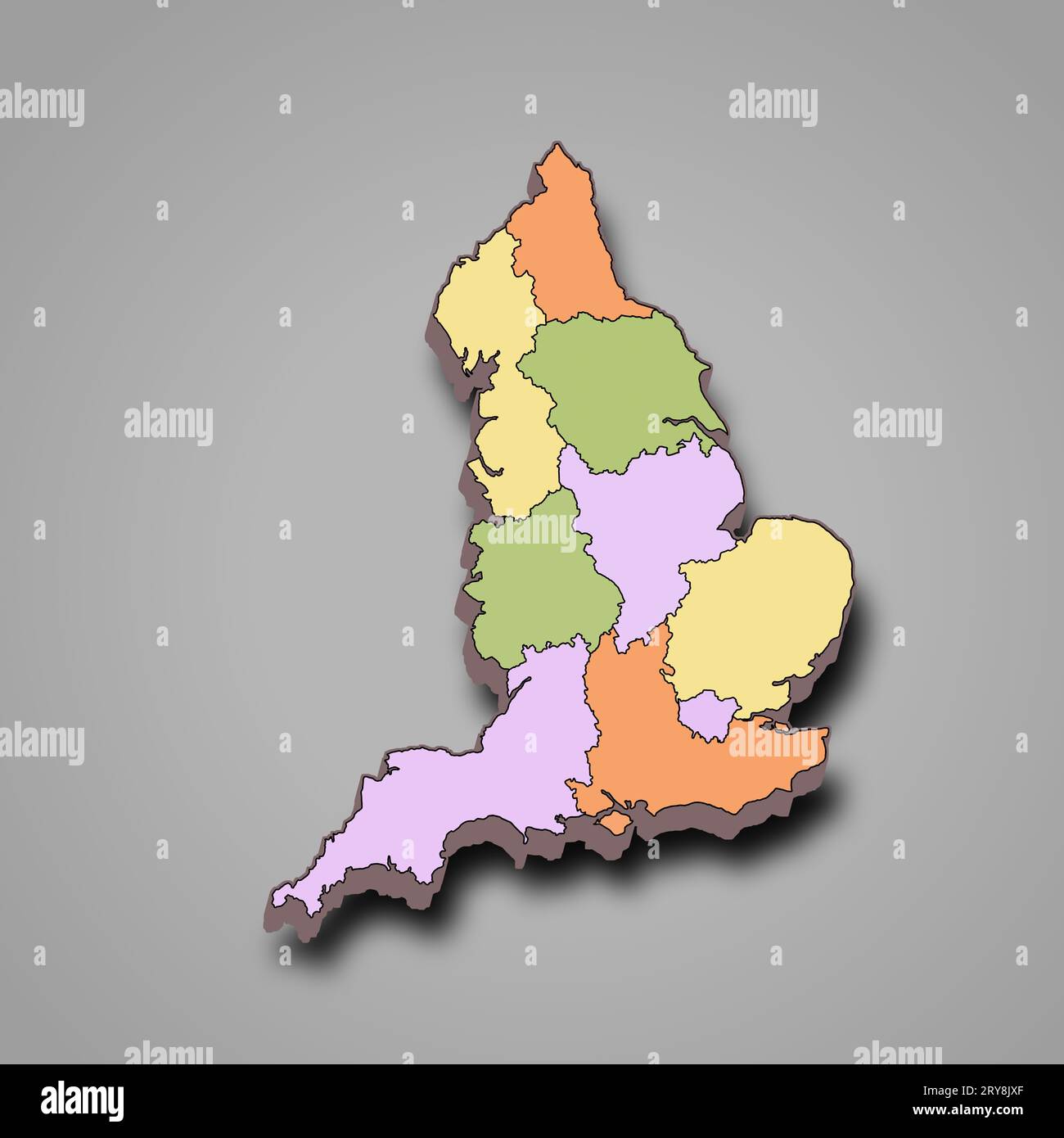 map of England with region. England with borders of the stats and