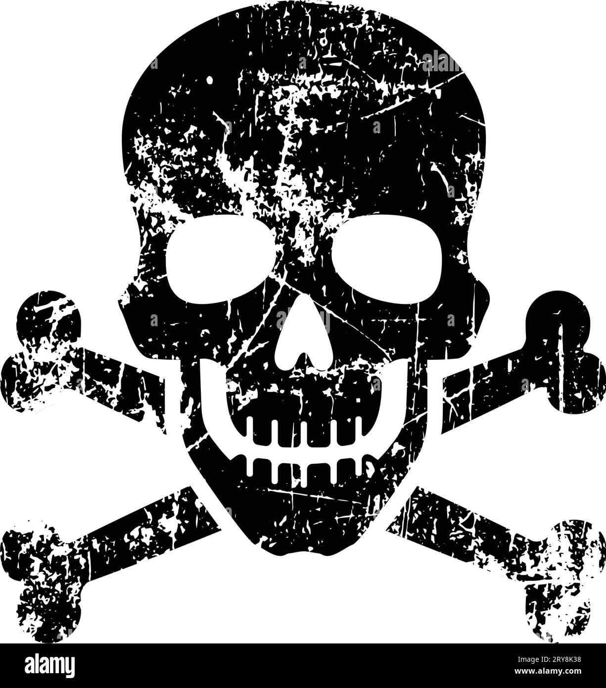 classic poison skull and crossbones warning danger distressed grunge scratched symbol silhouette isolated on white background vector Stock Vector