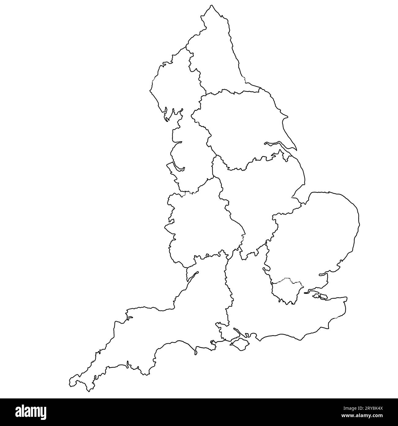Outline England Map with regions, administrative map of England. UK, Britain, United Kingdom, Stock Photo