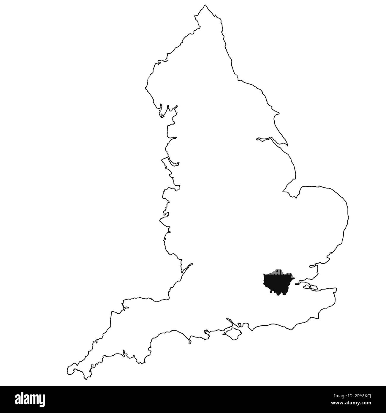 Map of London in England on white background. single region map highlighted by black colour on England administrative map. Stock Photo