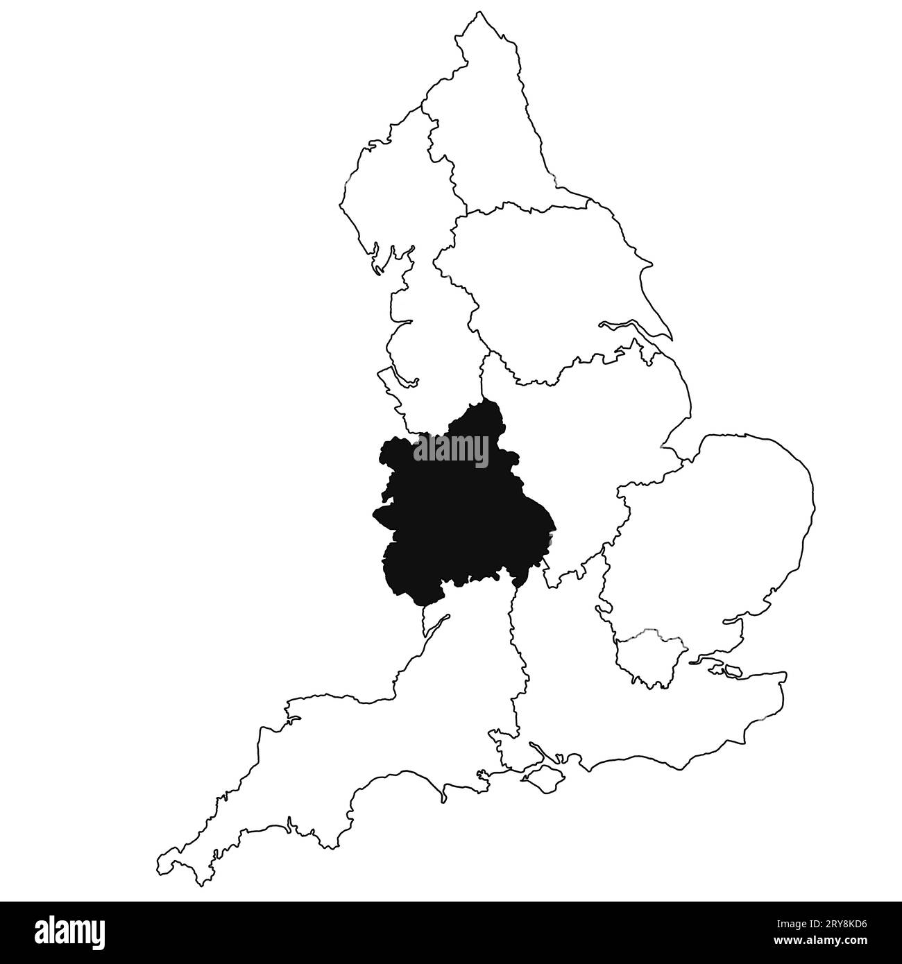 Map of West Midlands Province in England on white background. single