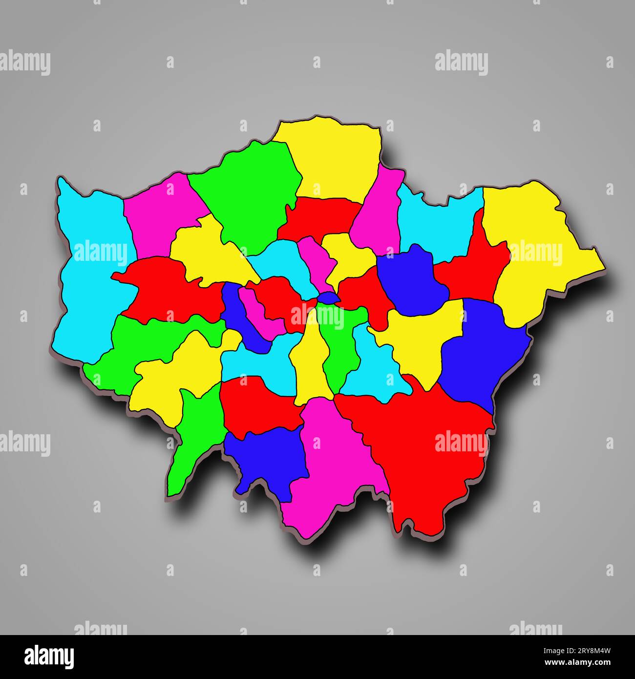 colours 3d Greater London map boroughs or counties map of capital