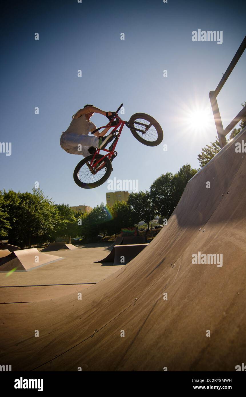 BMX Bike Stunt bar spin Stock Photo Alamy