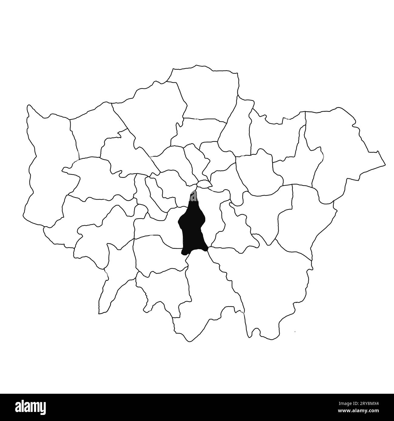 Map of Lambeth in Greater London province on white background. single County map highlighted by