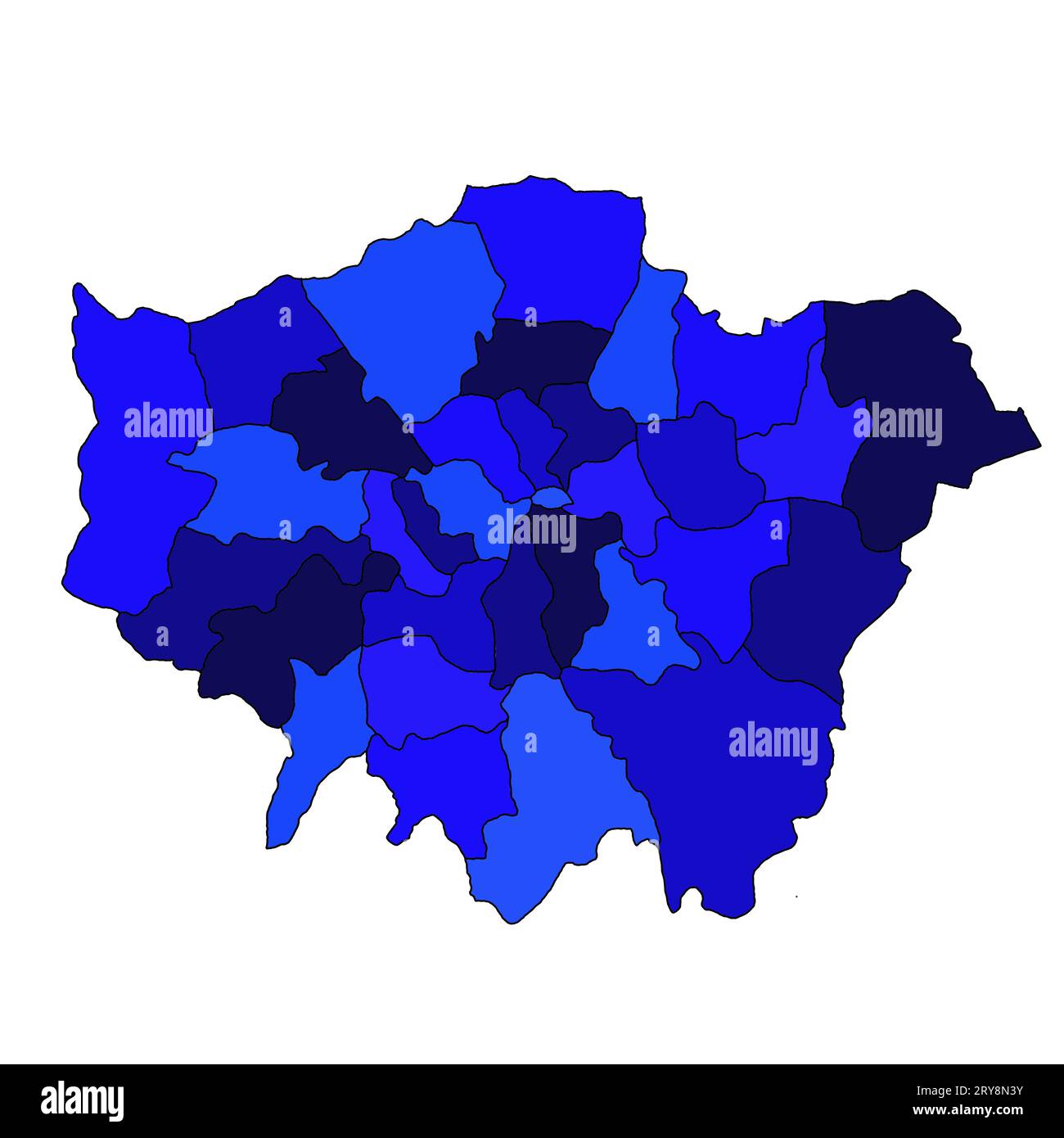 blue map of Greater London is a region of England, with borders of the ...