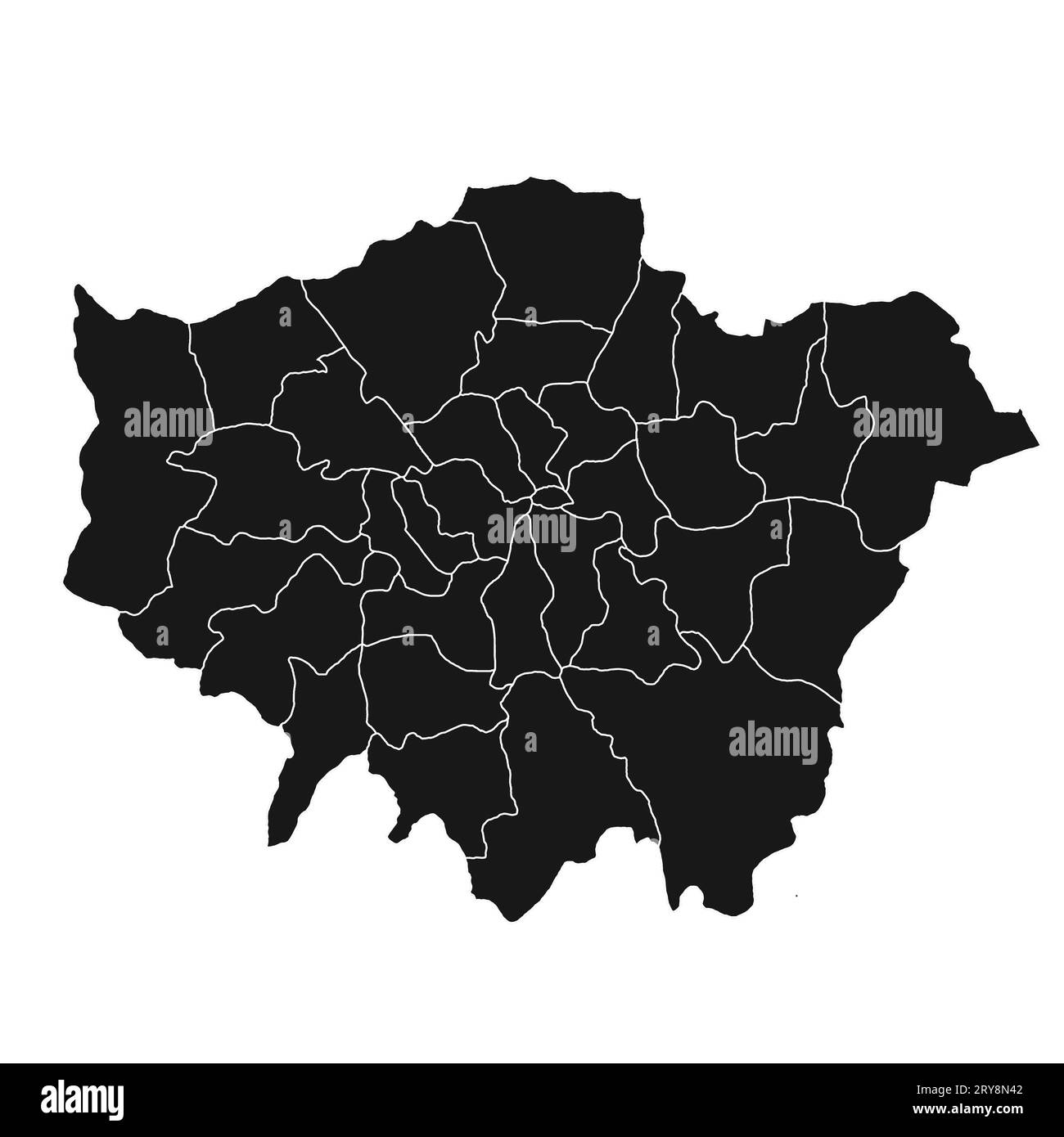map of Greater London is a region of England, with borders of the ceremonial counties or boroughs Stock Photo