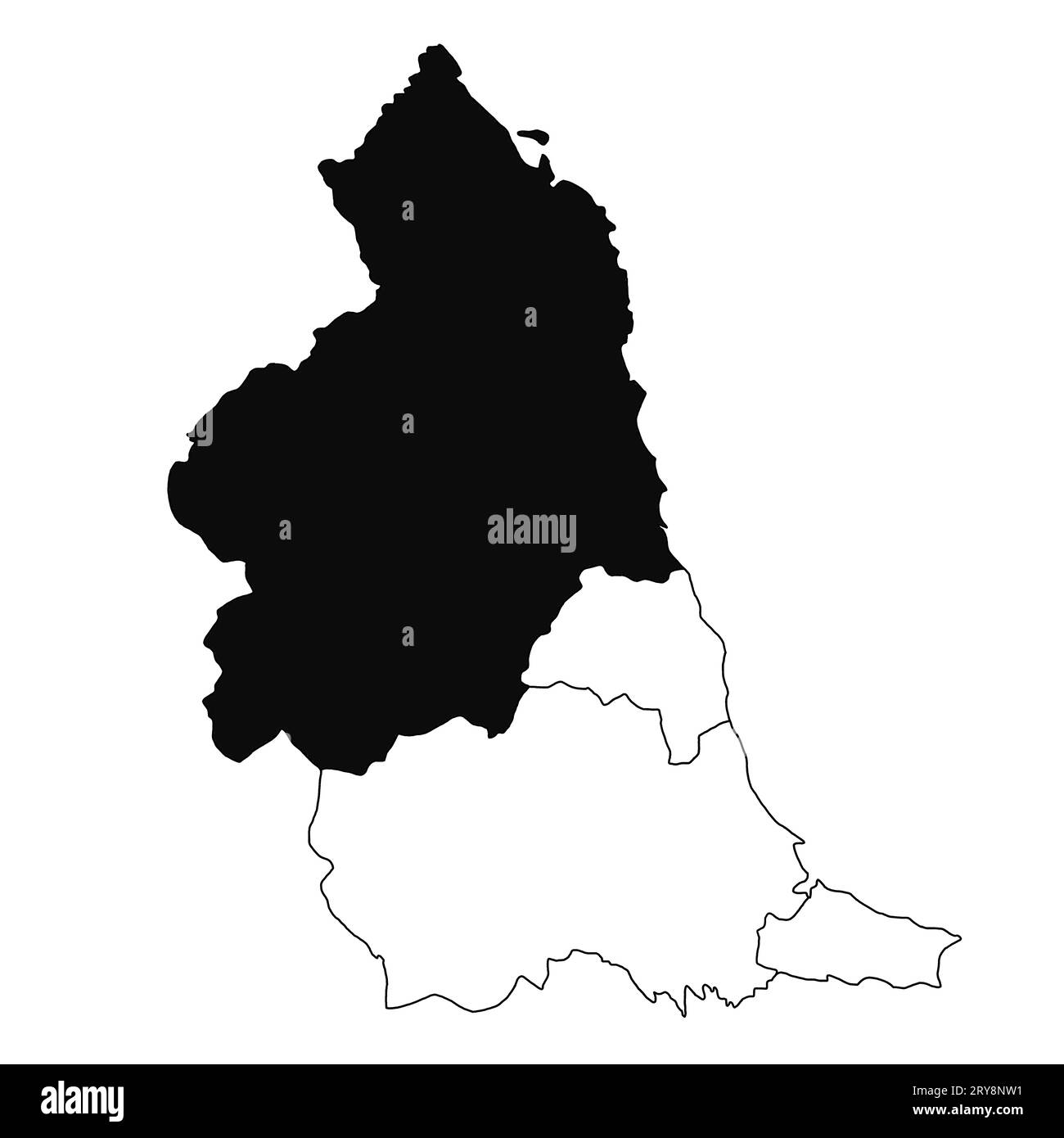 Map of Northumberland in North East England province on white