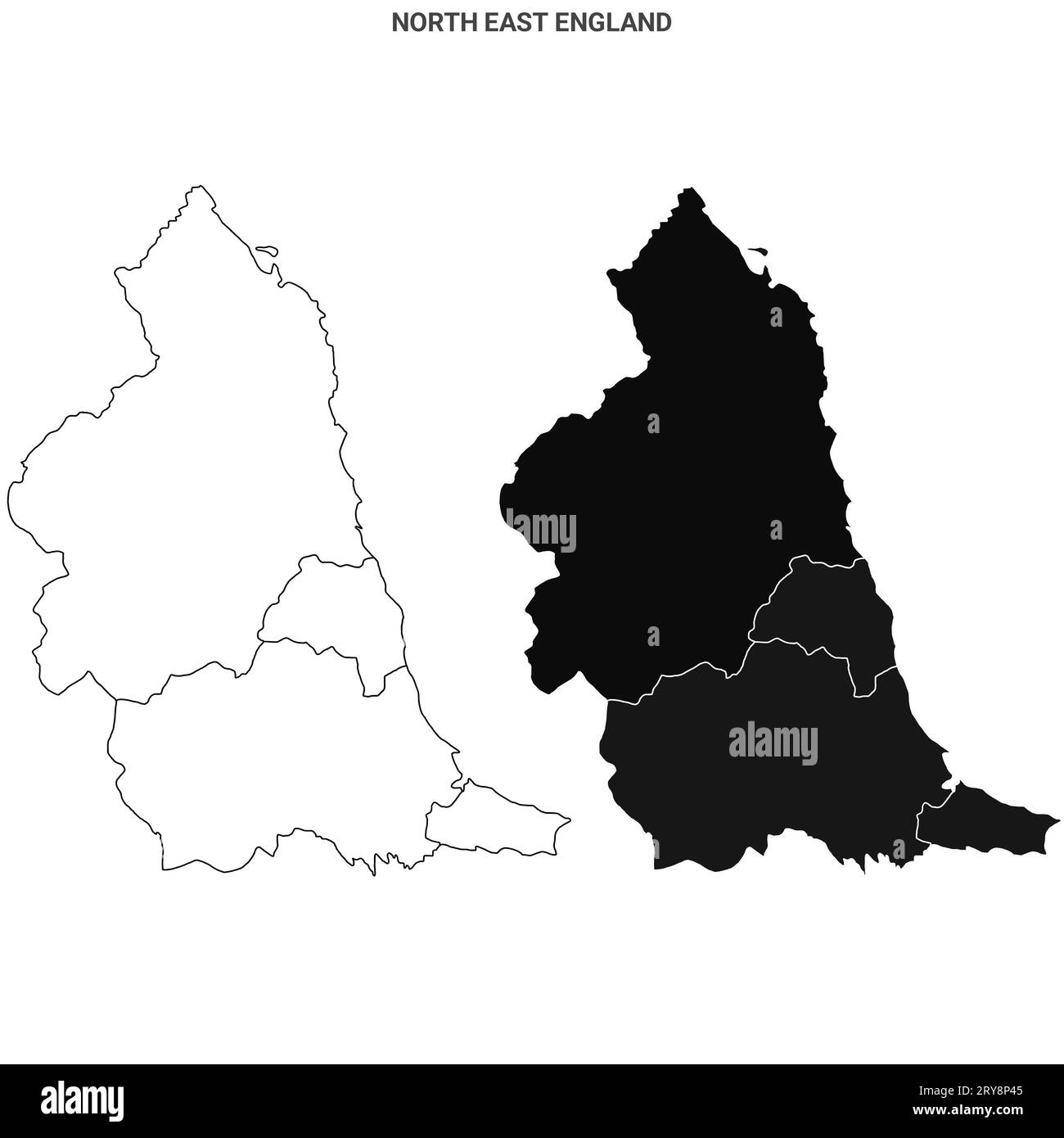 North East England Administrative Map Set - blank outline map Stock