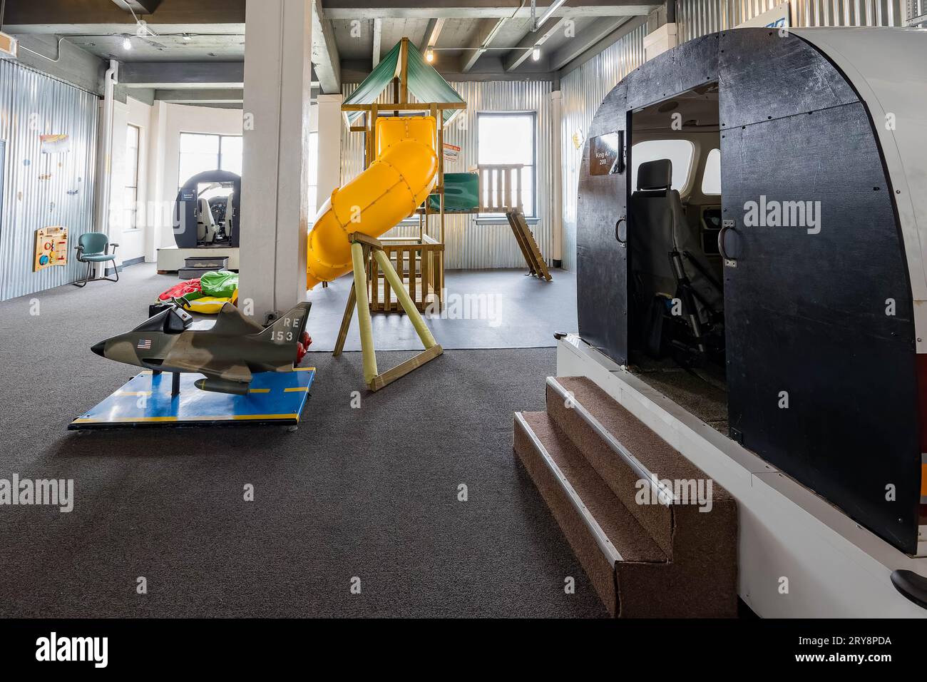 Kansas, SEP 16 2023 - Interior view of a flight simulation device in the Aviation Museum Stock Photo