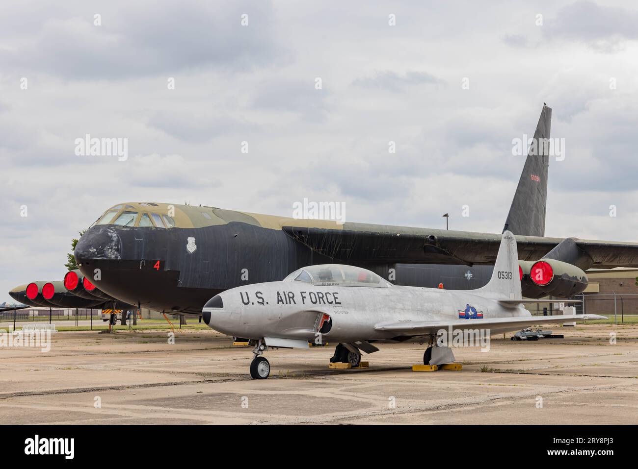 Kansas, SEP 16 2023 - Old US Air Force plane, the Lockheed T-33 show in Aviation Museum Stock Photo