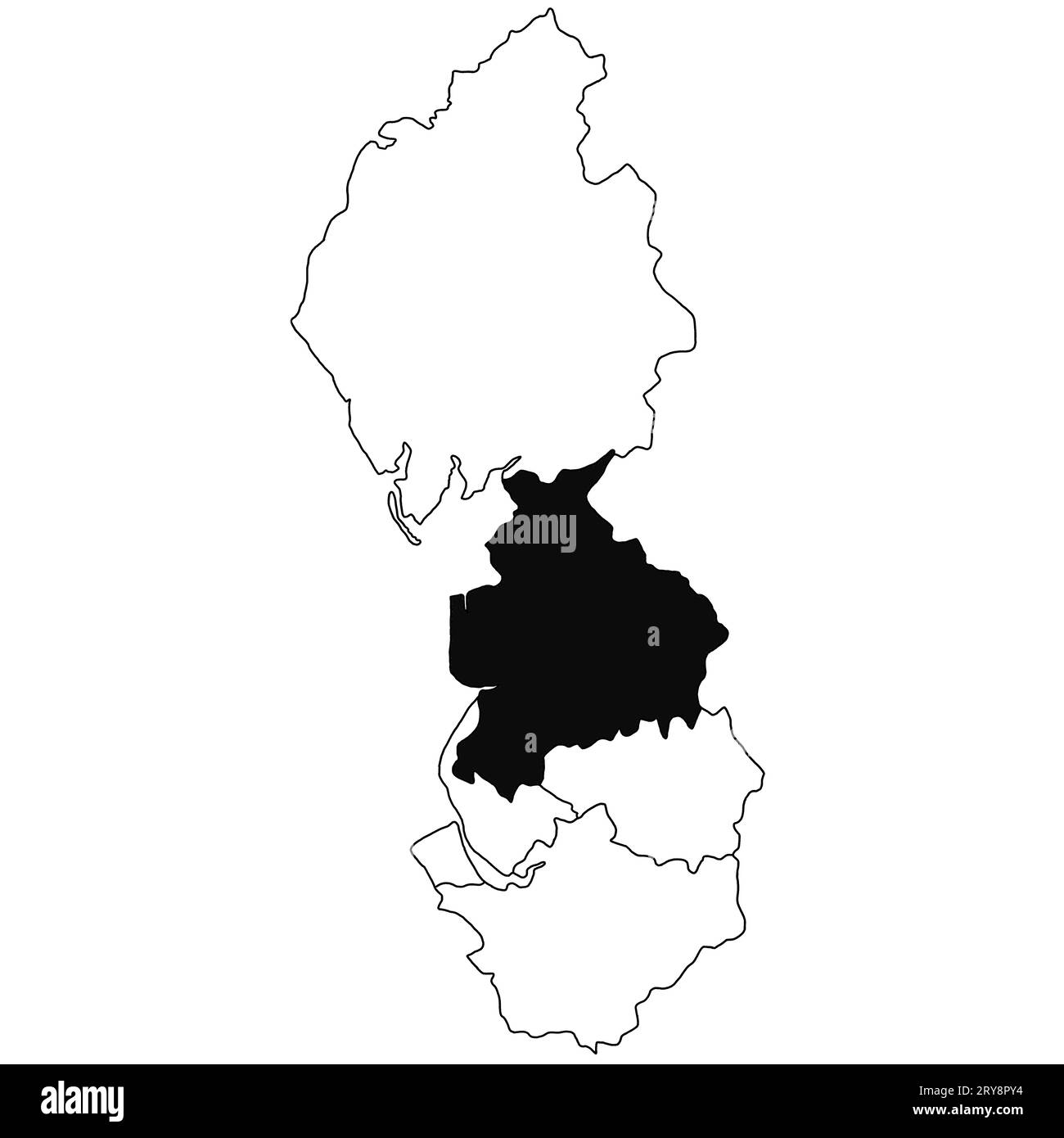 Map of  Lancashire in north west England province on white background. single County map highlighted by black colour on north west england administrat Stock Photo