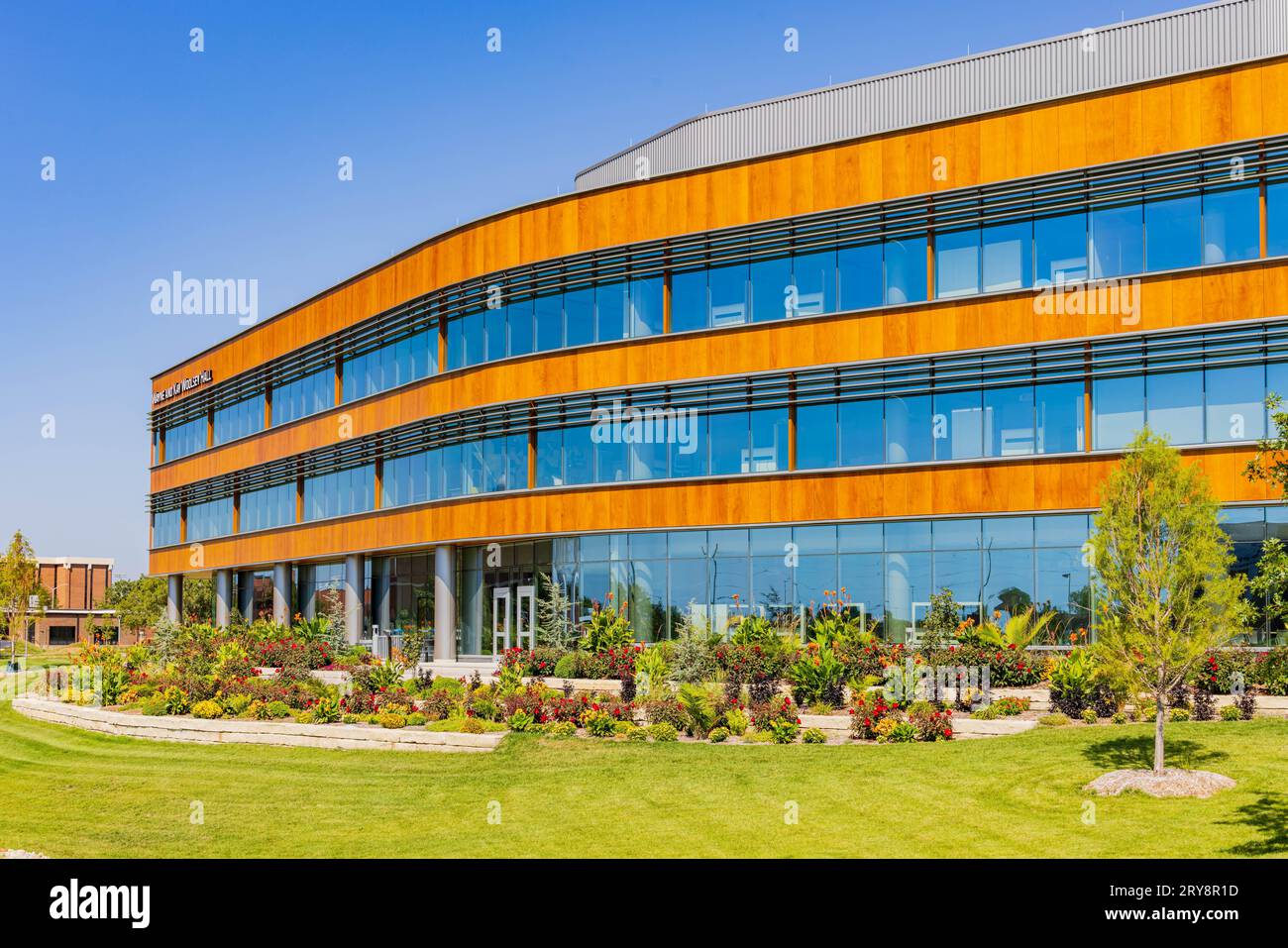 Kansas, SEP 17 2023 - Sunny view of the Wayne and Kay Woodlsey Hall of Wichita State University Stock Photo