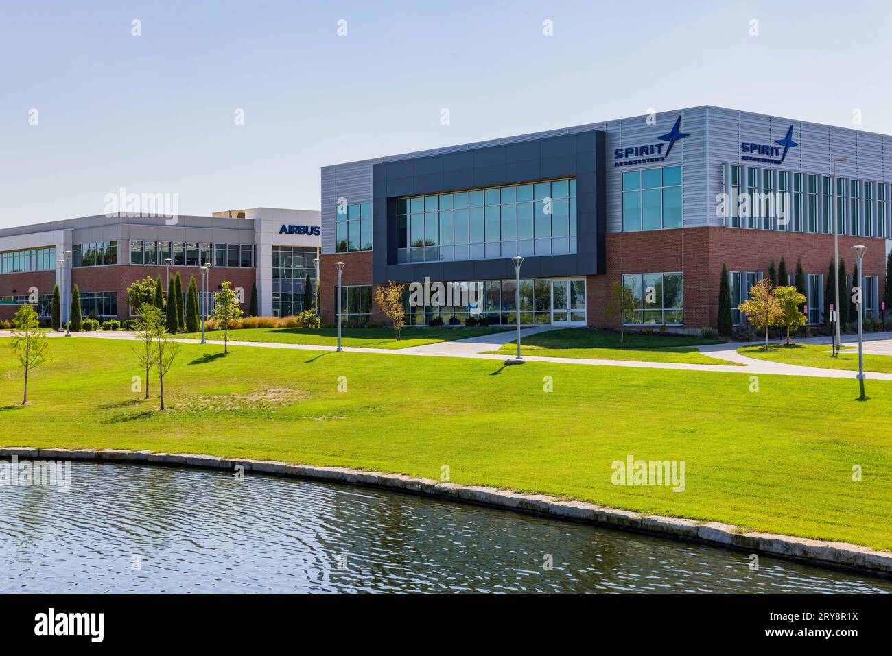 Kansas, SEP 17 2023 Sunny view of the Spirit Aerosystems building of