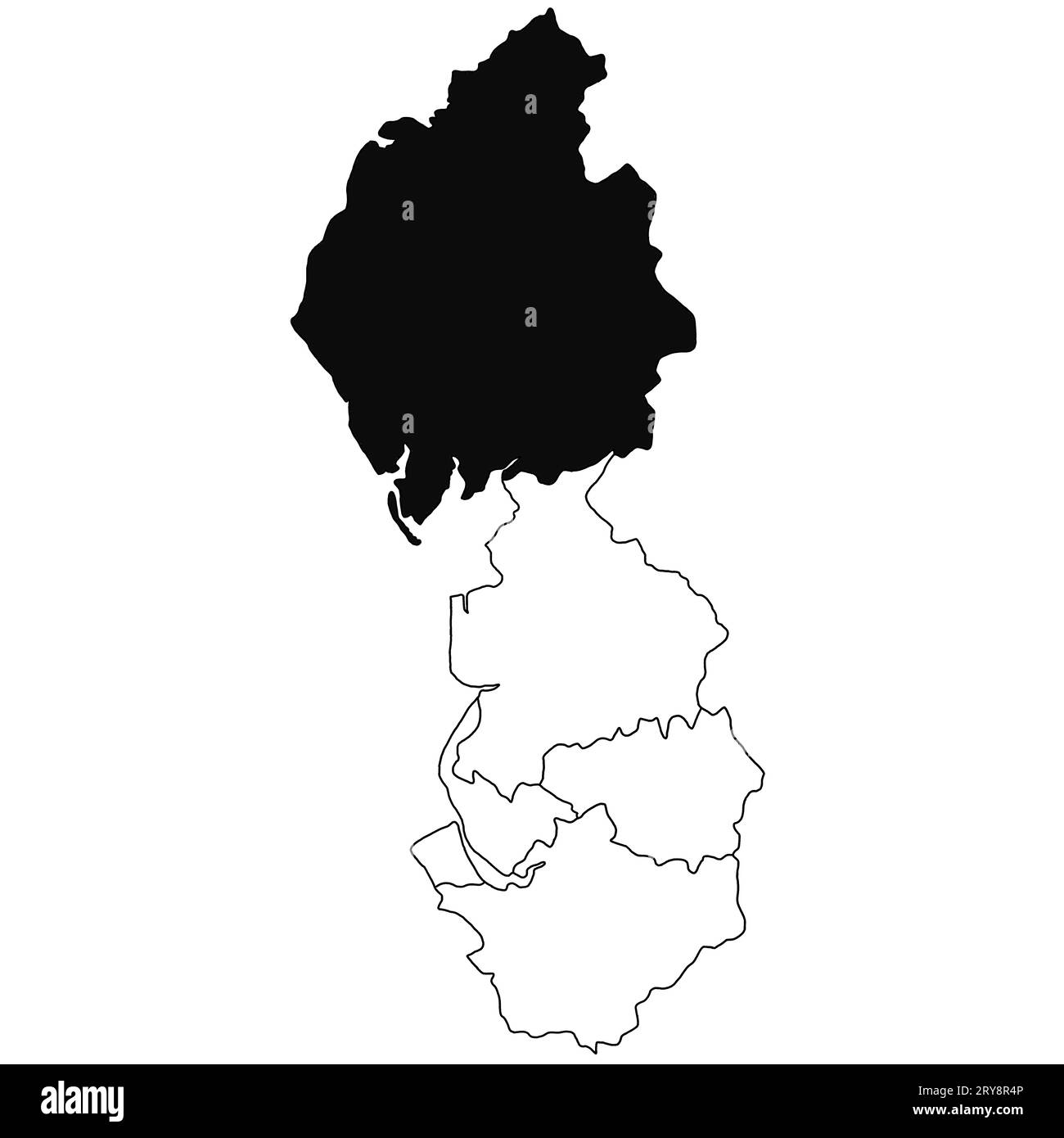 Map of Cumbria in north west province on white background. single