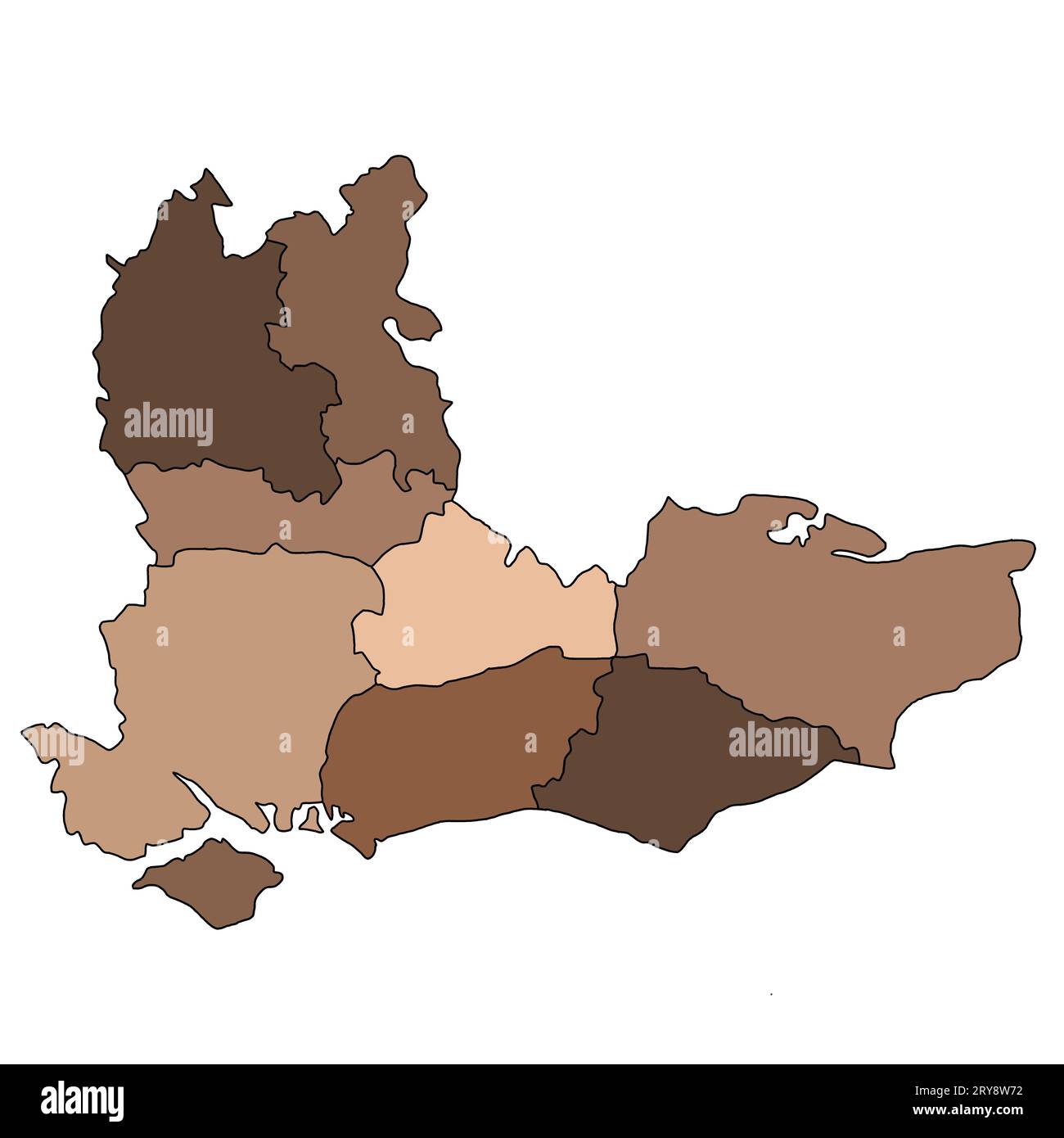 High Quality brown map of South East England is a region of England
