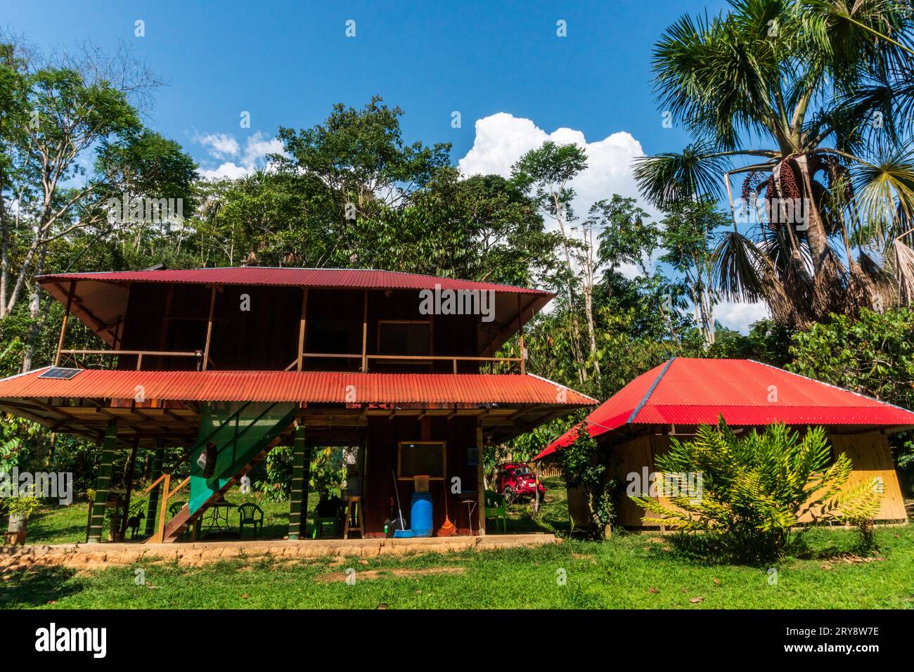 Eco-lodge in the amazon rainforest, peruvian jungle. Stock Photo