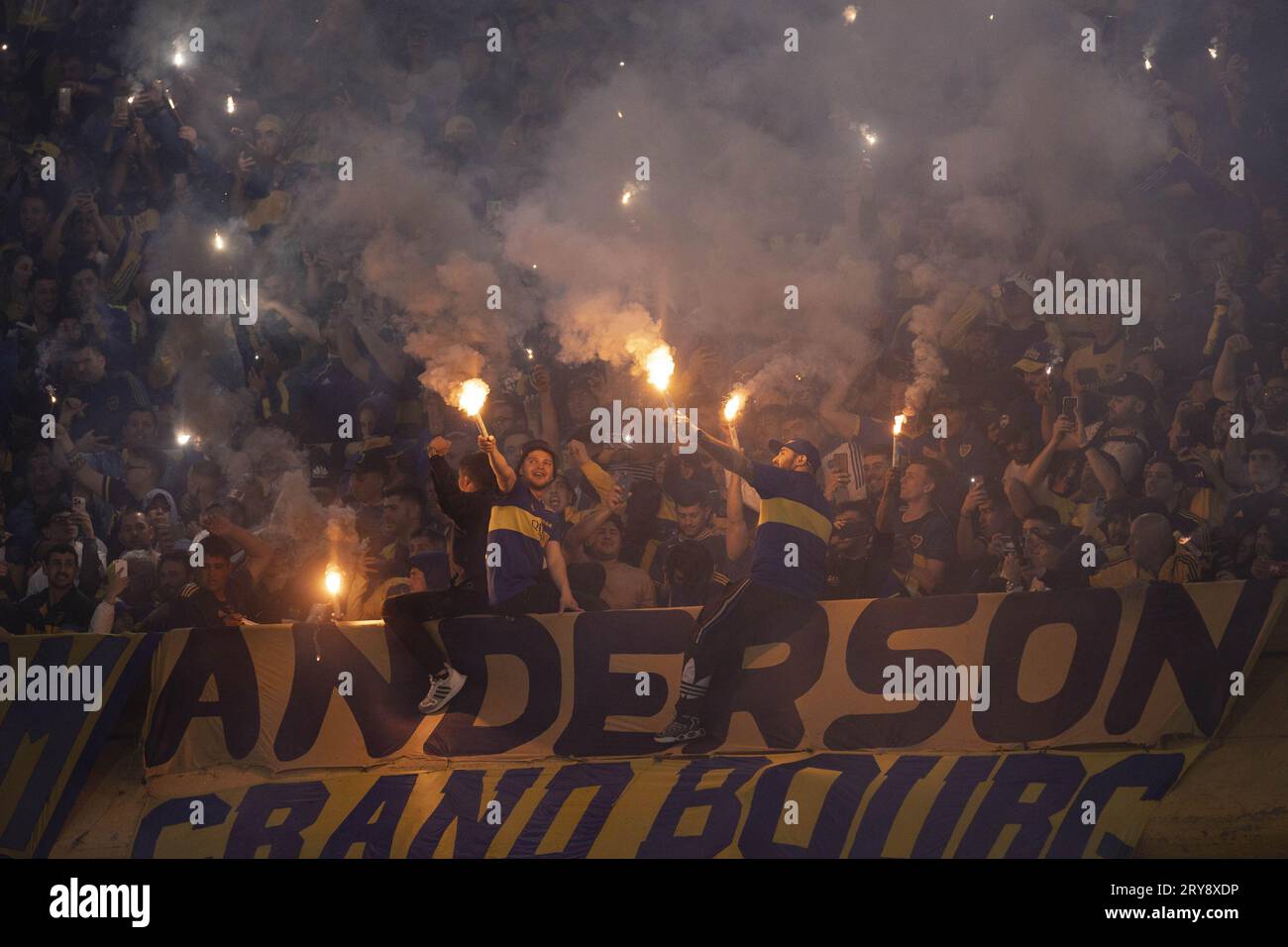 Buenos Aires, Argentina. 11th Mar, 2023. BUENOS AIRES, ARGENTINA - SEPTEMBER 28: Supporters of Boca Juniors celebrate before the match between Boca Juniors and Palmeiras as part of semi-finals of the CONMEBOL Libertadores at Alberto J. Armando Stadium (La Bombonera) on September 28, 2023 in Buenos Aires, Argentina. (Photo by Marco Galvao/Pximages) Credit: Px Images/Alamy Live News Stock Photo