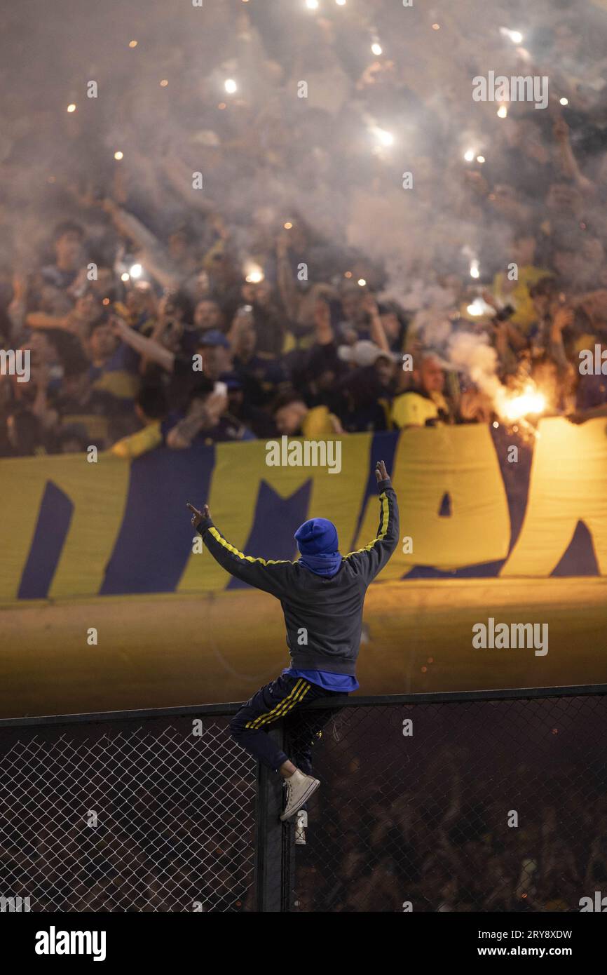 Buenos Aires, Argentina. 11th Mar, 2023. BUENOS AIRES, ARGENTINA - SEPTEMBER 28: Supporters of Boca Juniors celebrate before the match between Boca Juniors and Palmeiras as part of semi-finals of the CONMEBOL Libertadores at Alberto J. Armando Stadium (La Bombonera) on September 28, 2023 in Buenos Aires, Argentina. (Photo by Marco Galvao/Pximages) Credit: Px Images/Alamy Live News Stock Photo