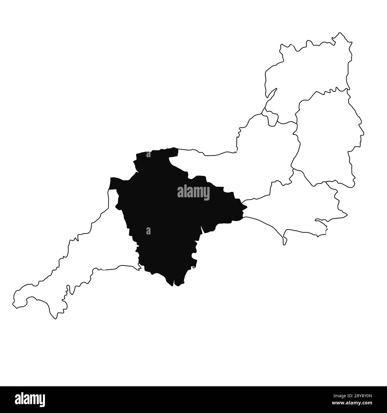 Map of Devon in South West England province on white background. single