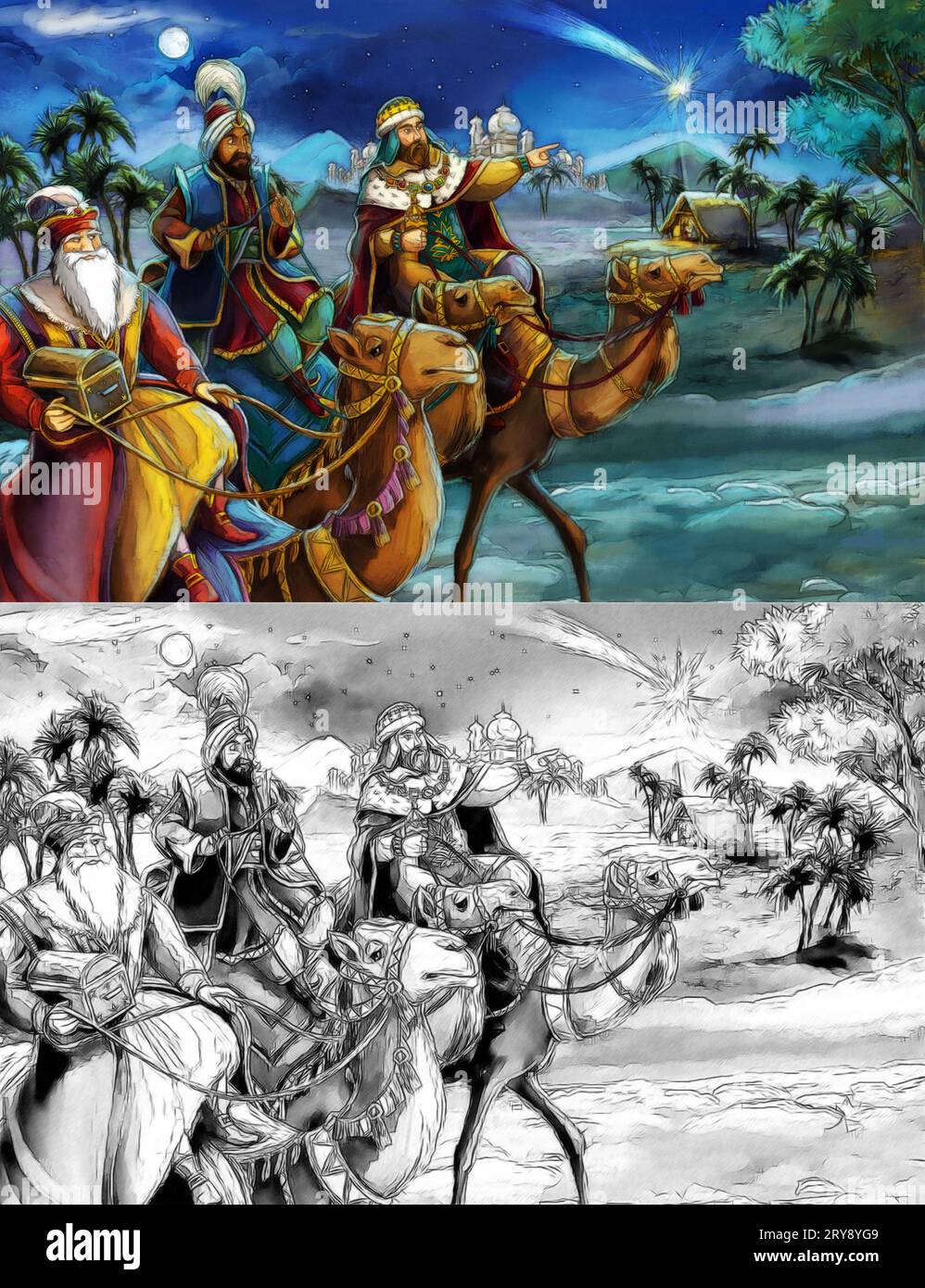 Tree Kings religious illustration three kings - and holy family - traditional ...