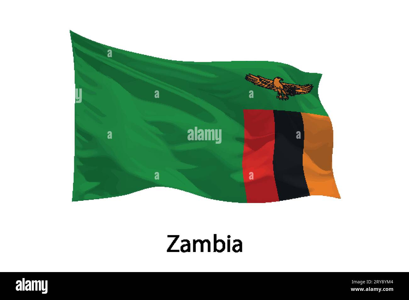 3d realistic Waving flag of Zambia Isolated. Template for poster design ...
