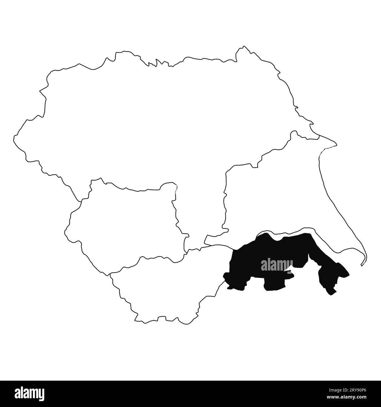 Map of South Lincolnshire in Yorkshire and the Humber province on white
