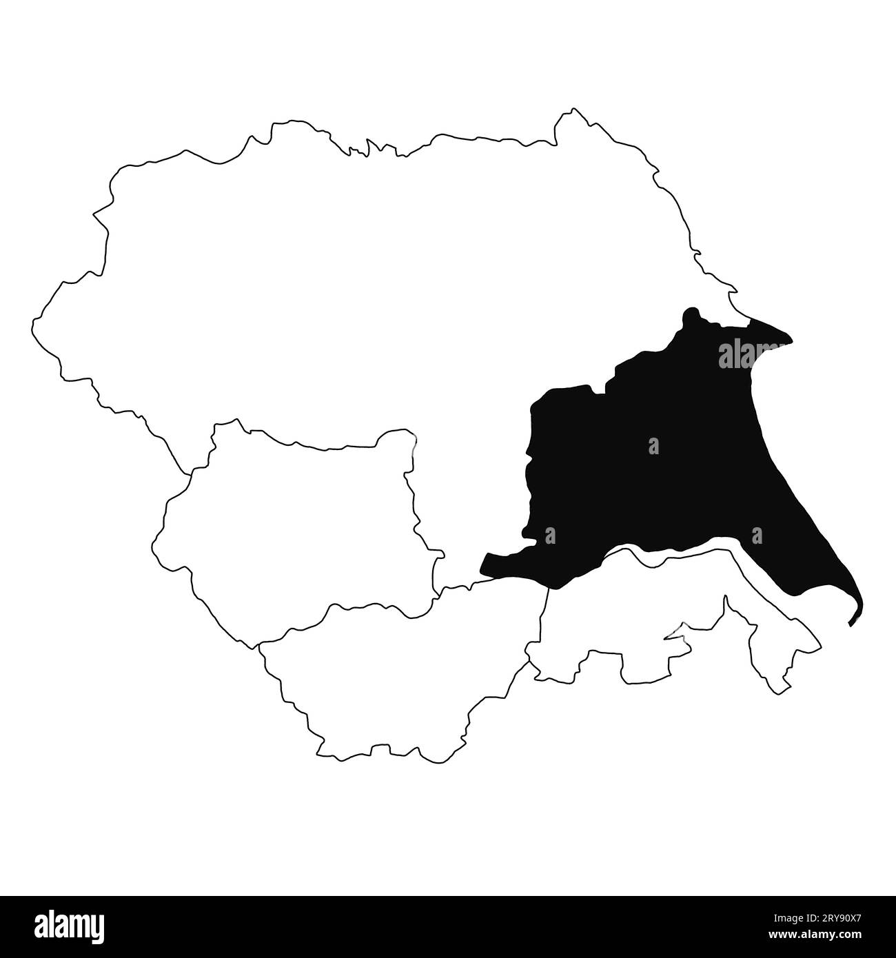 Map of East Riding of Yorkshire in Yorkshire and the Humber province on