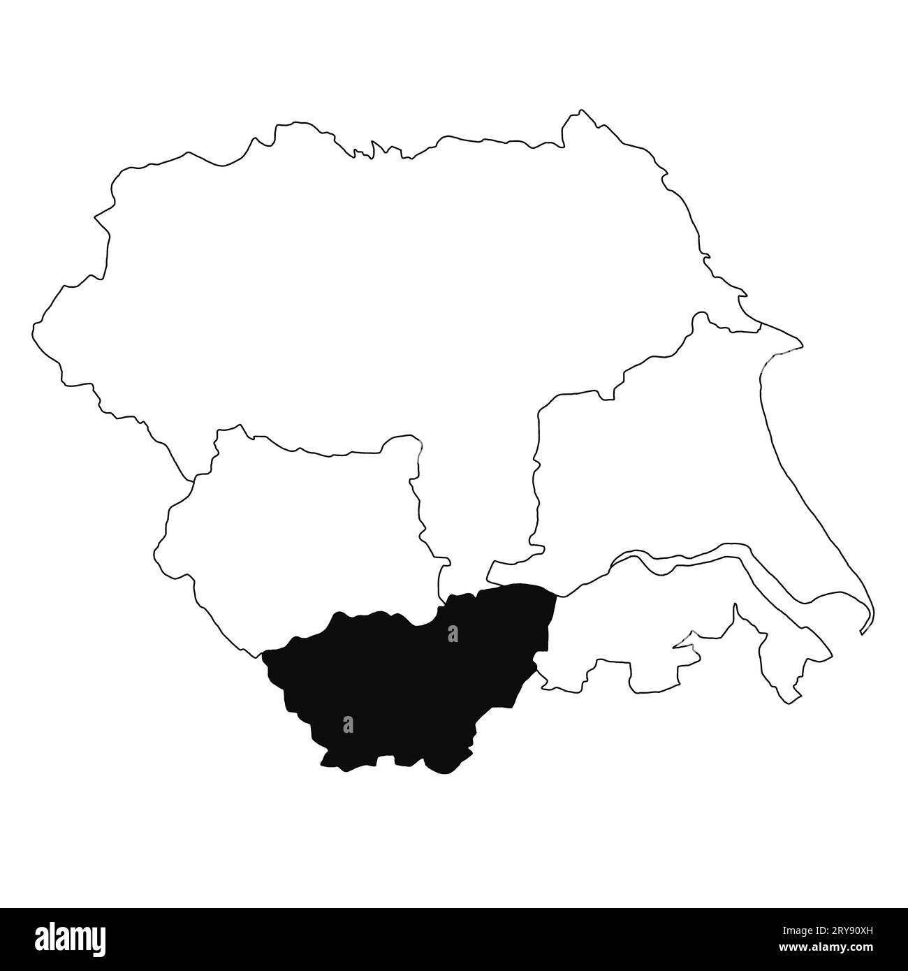 Map of South Yorkshire in Yorkshire and the Humber province on white