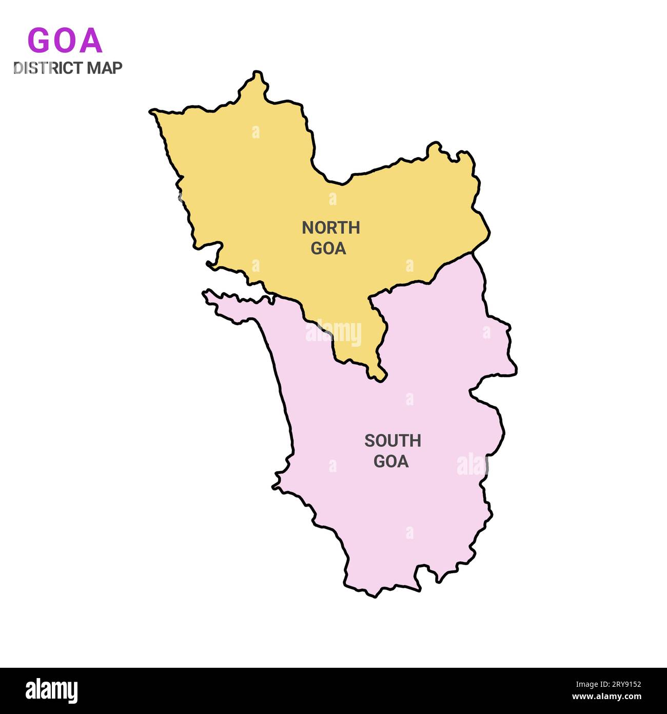 coloured map of Goa is a state of India and his colourful districts and name Stock Photo Alamy