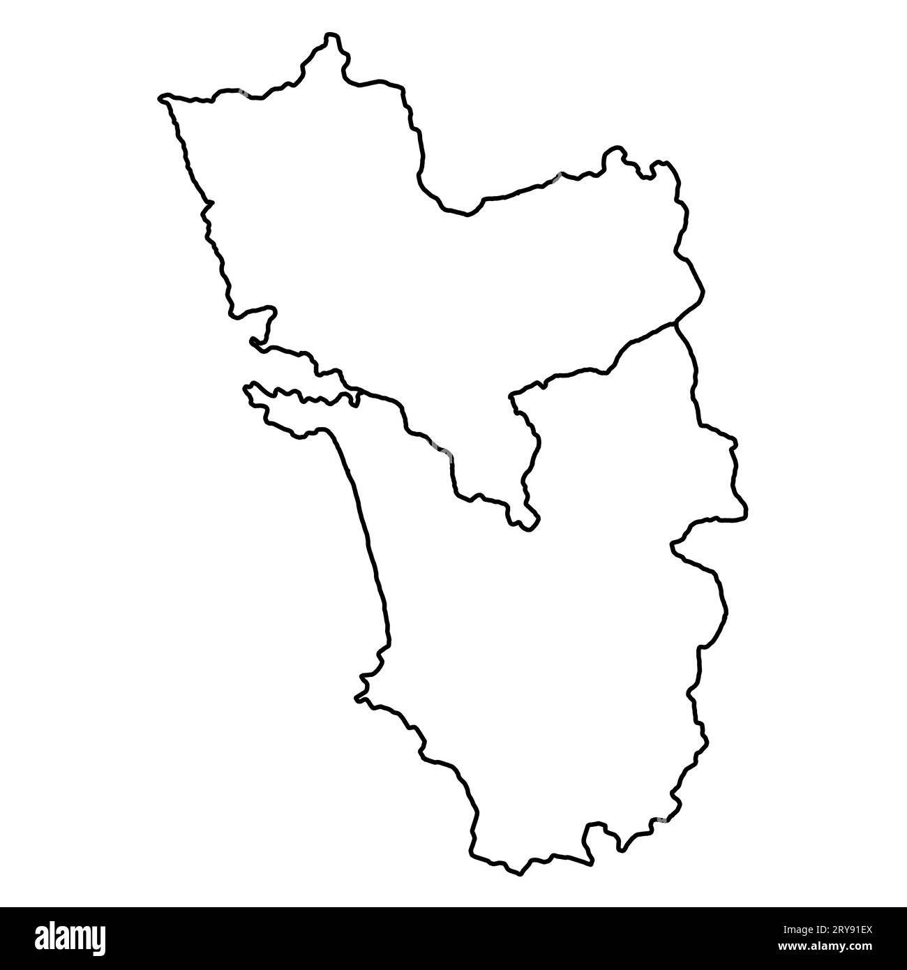 Goa, India Map Black Silhouette and Outline Isolated on white background. Stock Photo