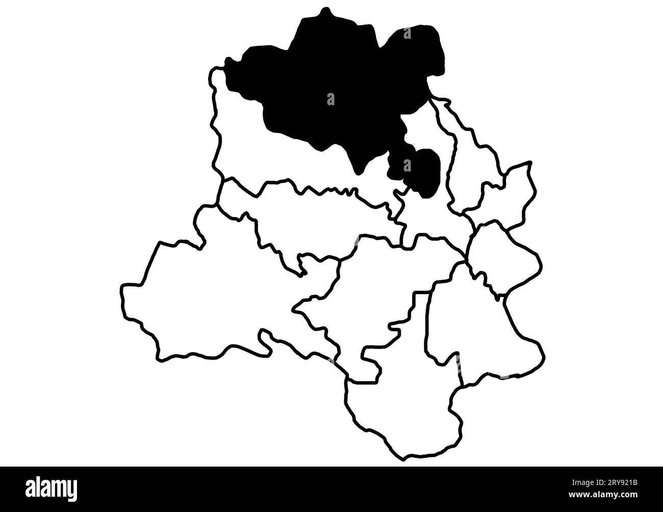 North Delhi, India Map Black Silhouette and Outline Isolated on White. Stock Photo