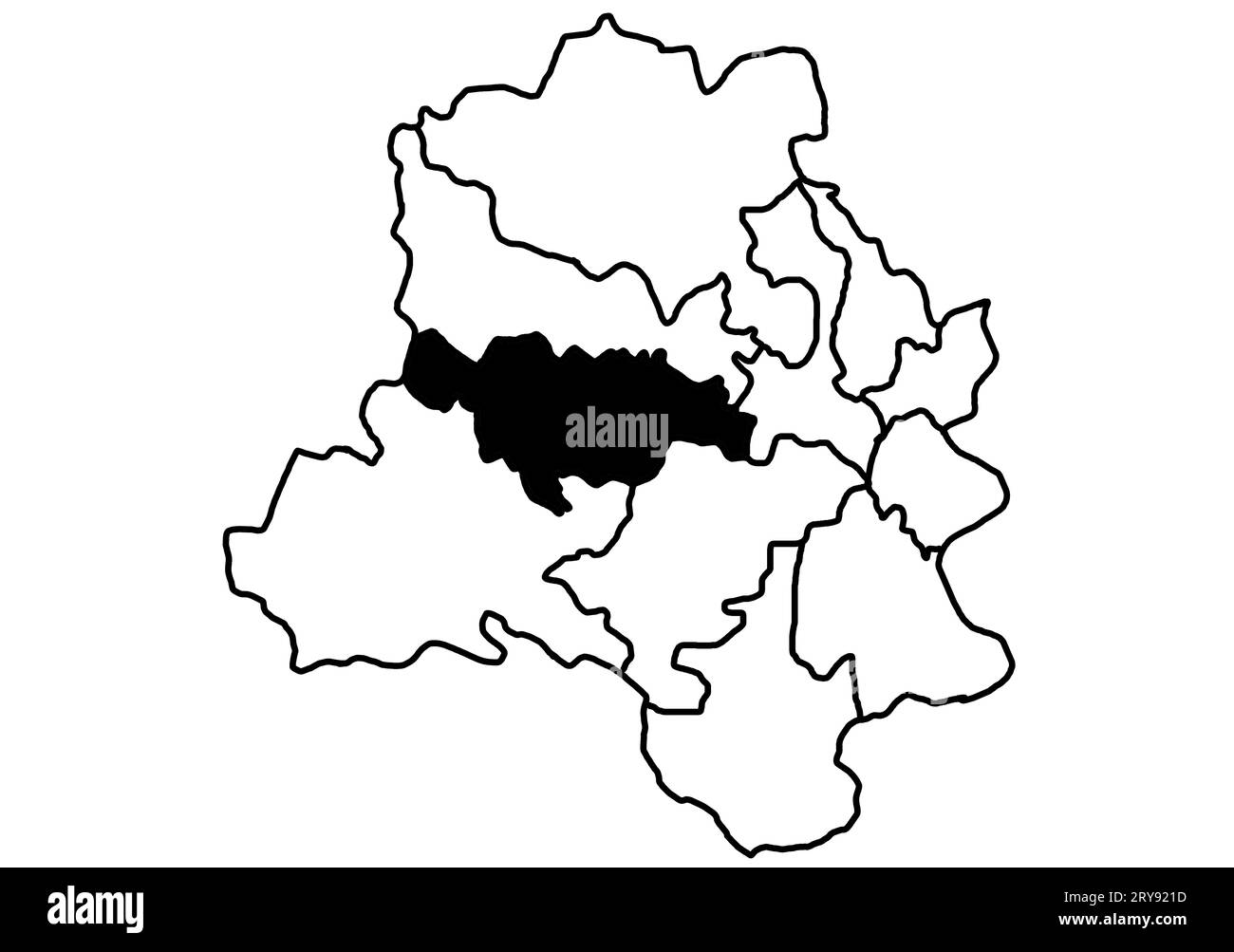 West Delhi, India Map Black Silhouette and Outline Isolated on White. Stock Photo