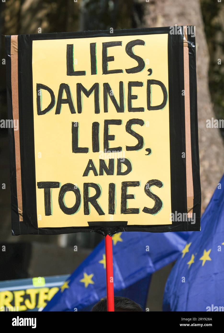 London, UK. 23rd September 2023. Pro-EU campaign protest sign placard at the anti-Brexit National Rejoin March rally in London, calling for the United Kingdom to rejoin the European Union. Stock Photo