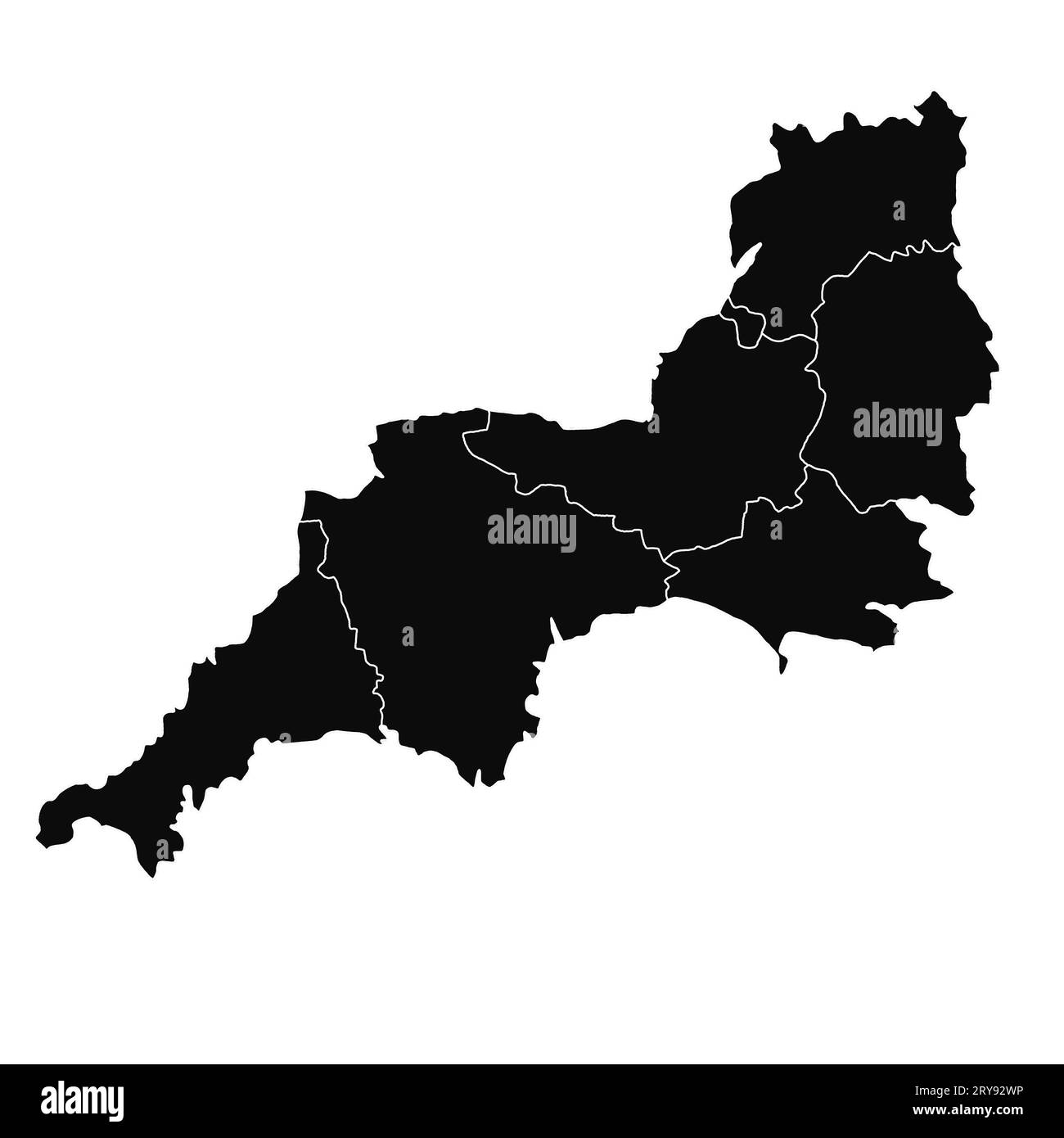 black map of South West England is a region of England, with borders of