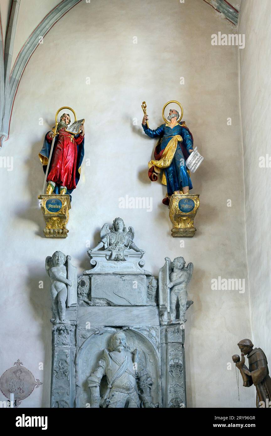 Epitaph of Joachim von Pappenheims and St. Peter and Paul, Roman Catholic collegiate church of St. Philip and St. Jacob, the present parish church is Stock Photo