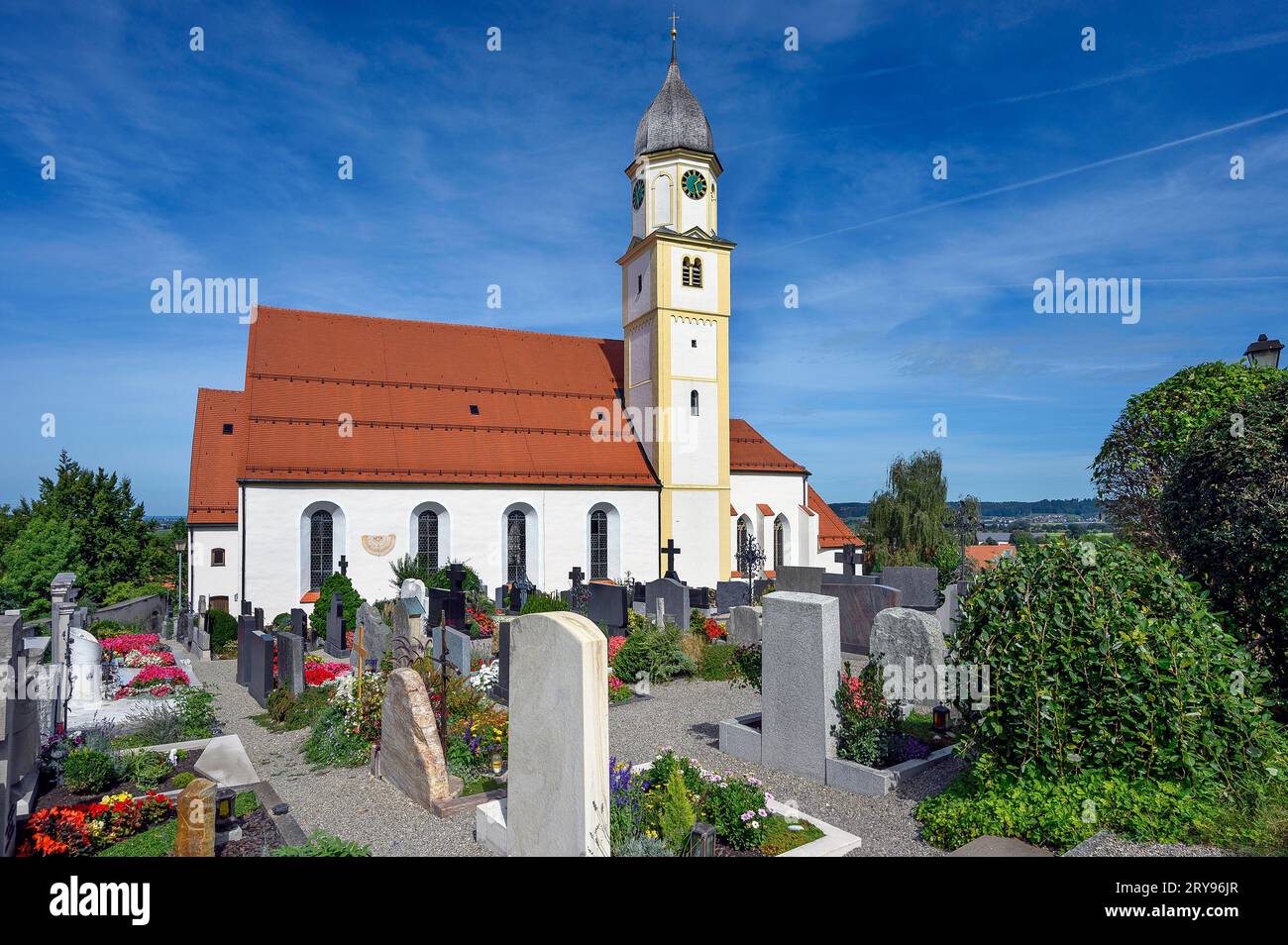 The Roman Catholic collegiate church of St. Philipp and St. Jakob, today's parish church is a listed building, Bad Groenenbach, Bavaria, Germany Stock Photo